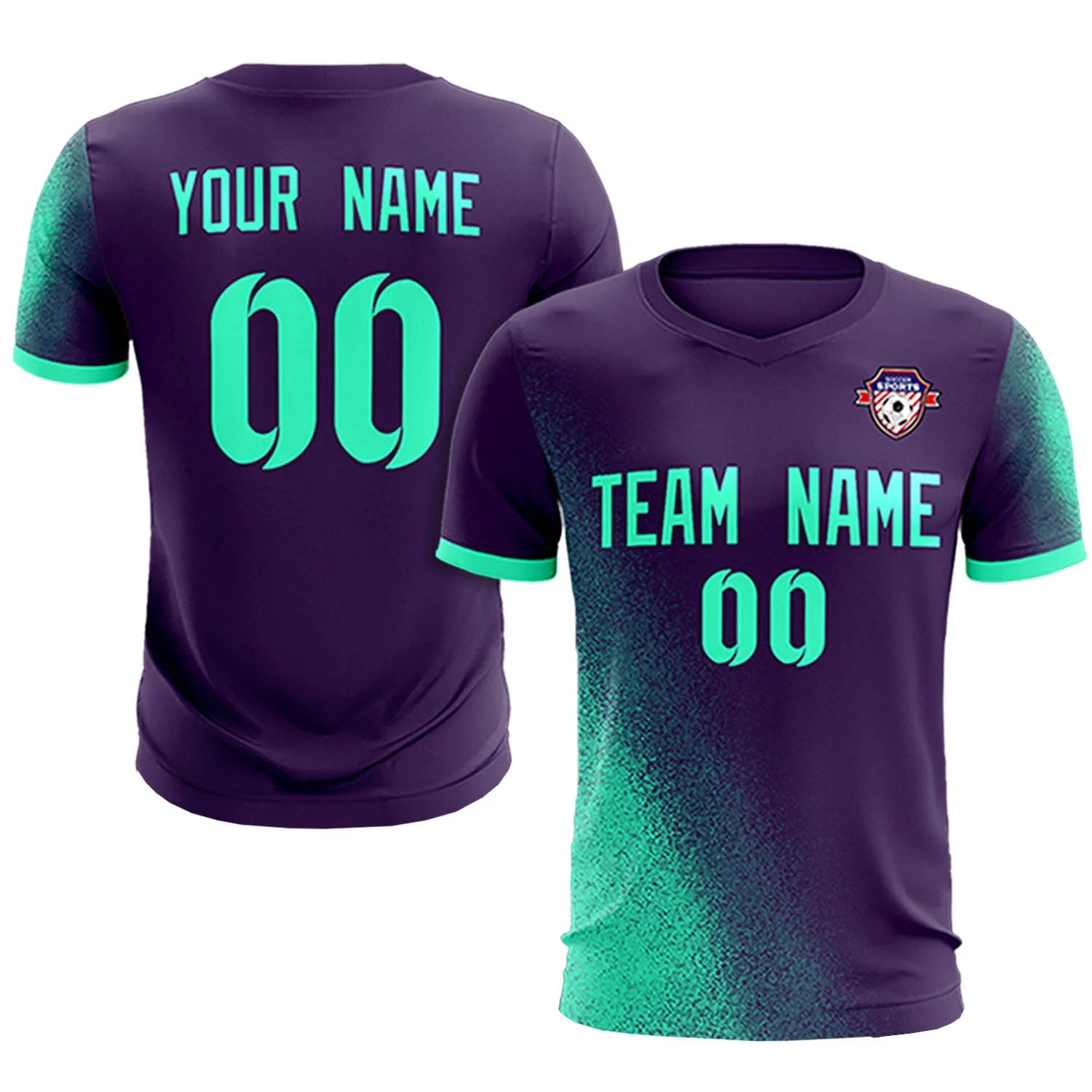 Custom Dark Purple Green Outdoor Sport Soccer Sets Jersey