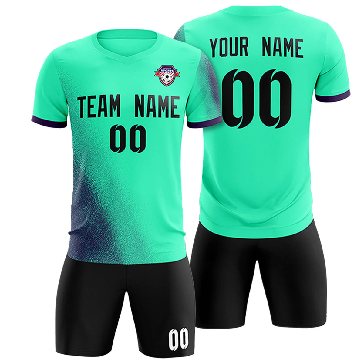 Custom Green Dark Purple Outdoor Sport Soccer Sets Jersey