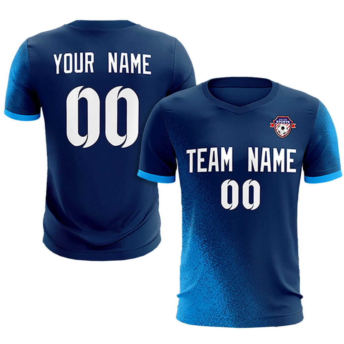 Custom Navy Powder Blue Outdoor Sport Soccer Sets Jersey