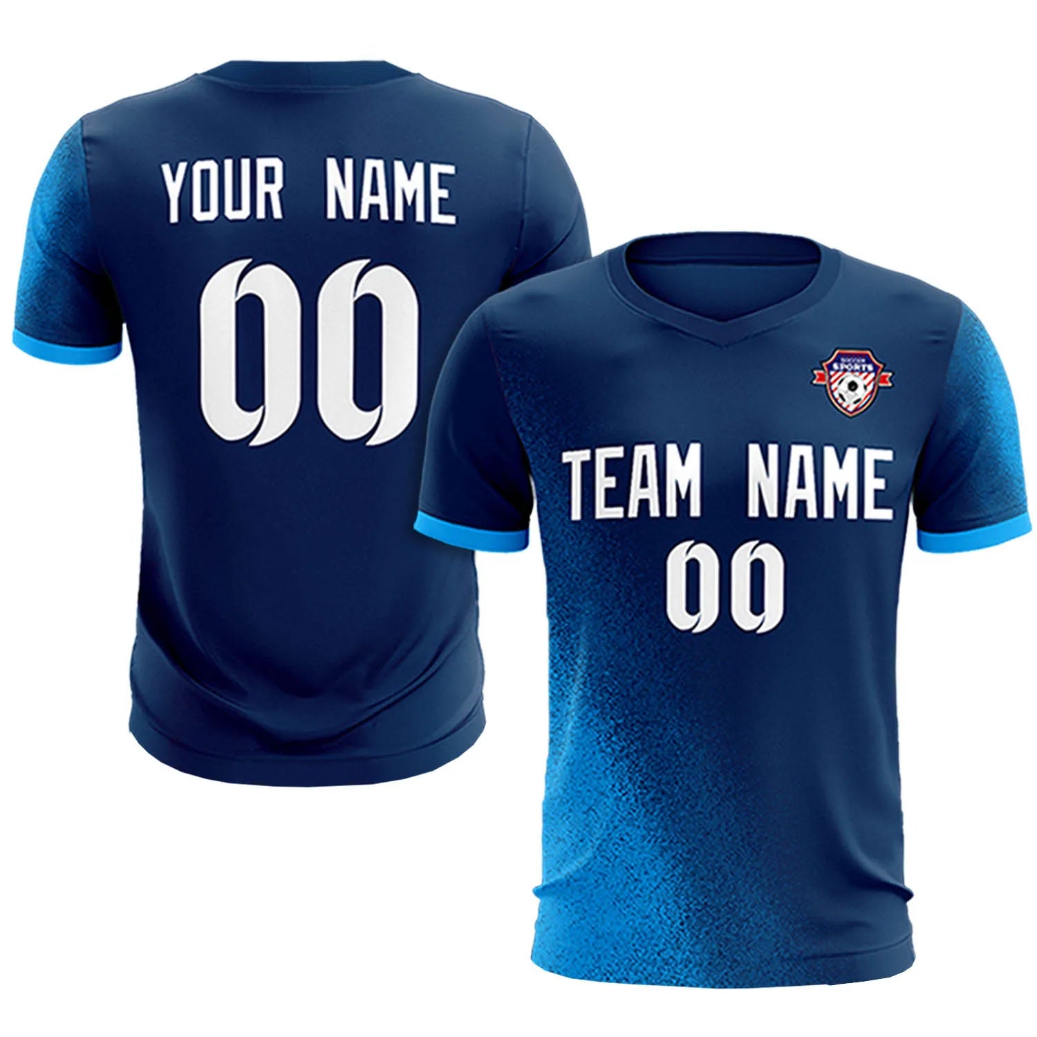 Custom Navy Powder Blue Outdoor Sport Soccer Sets Jersey