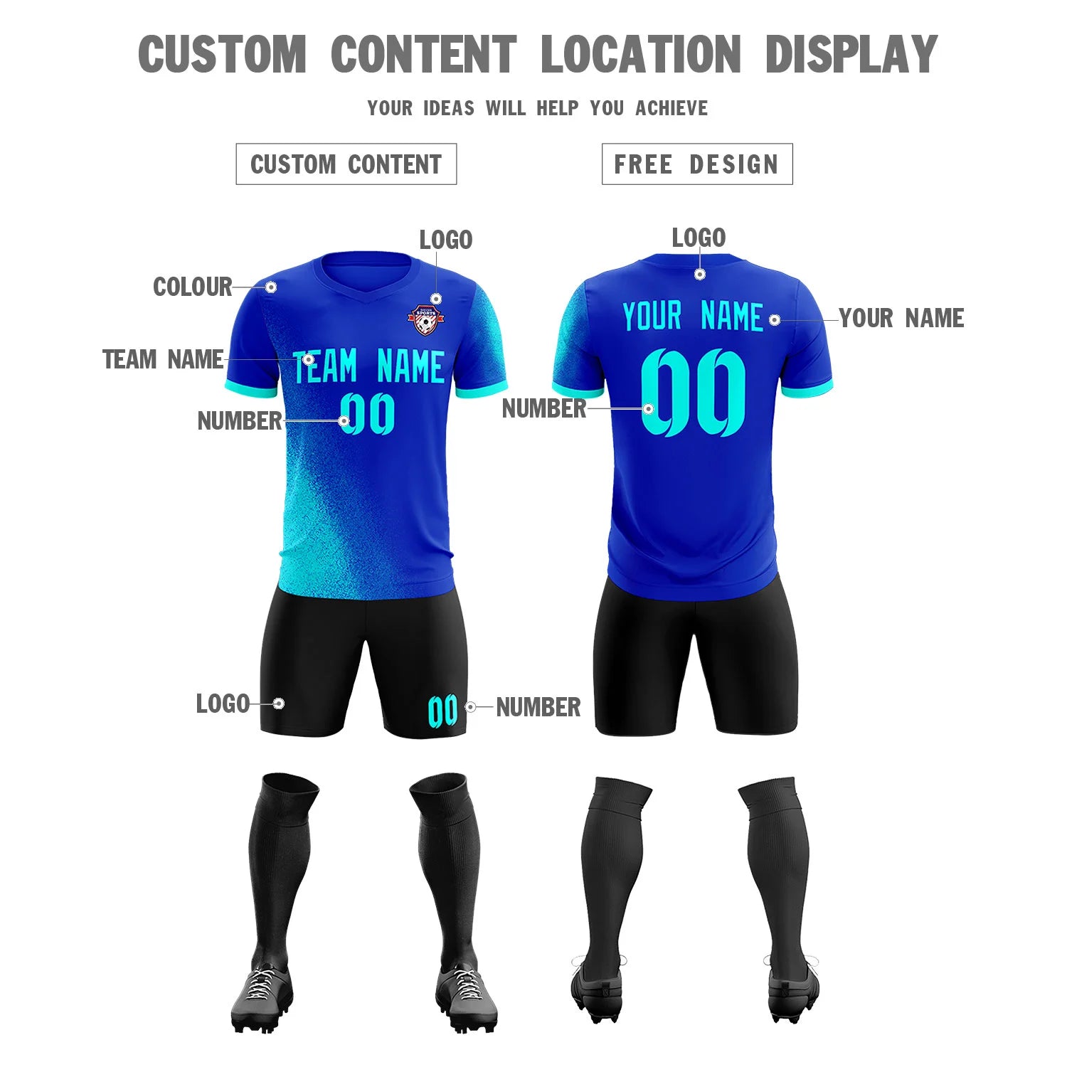 Custom Royal Blue Blue Outdoor Sport Soccer Sets Jersey