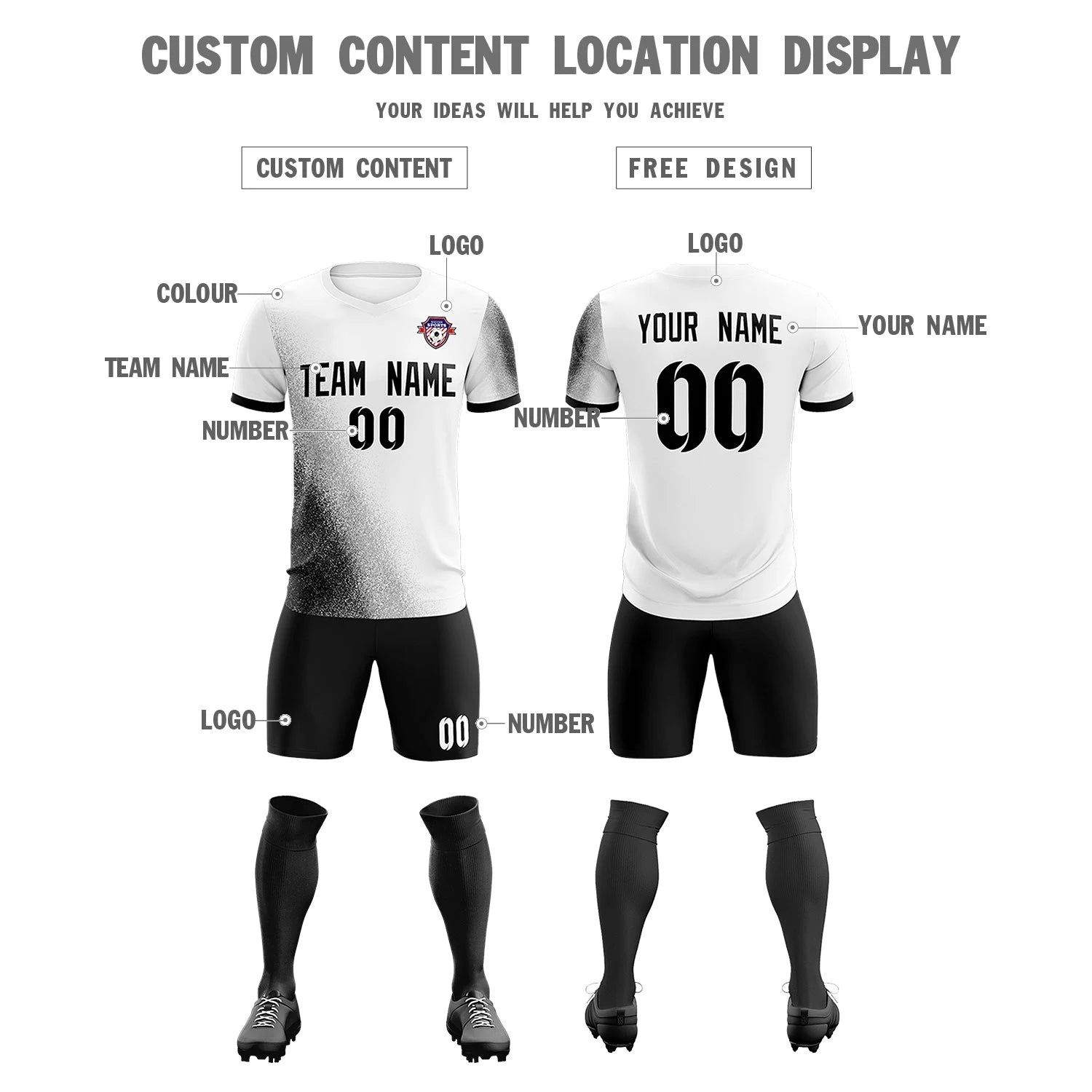 Custom White Black Outdoor Sport Soccer Sets Jersey