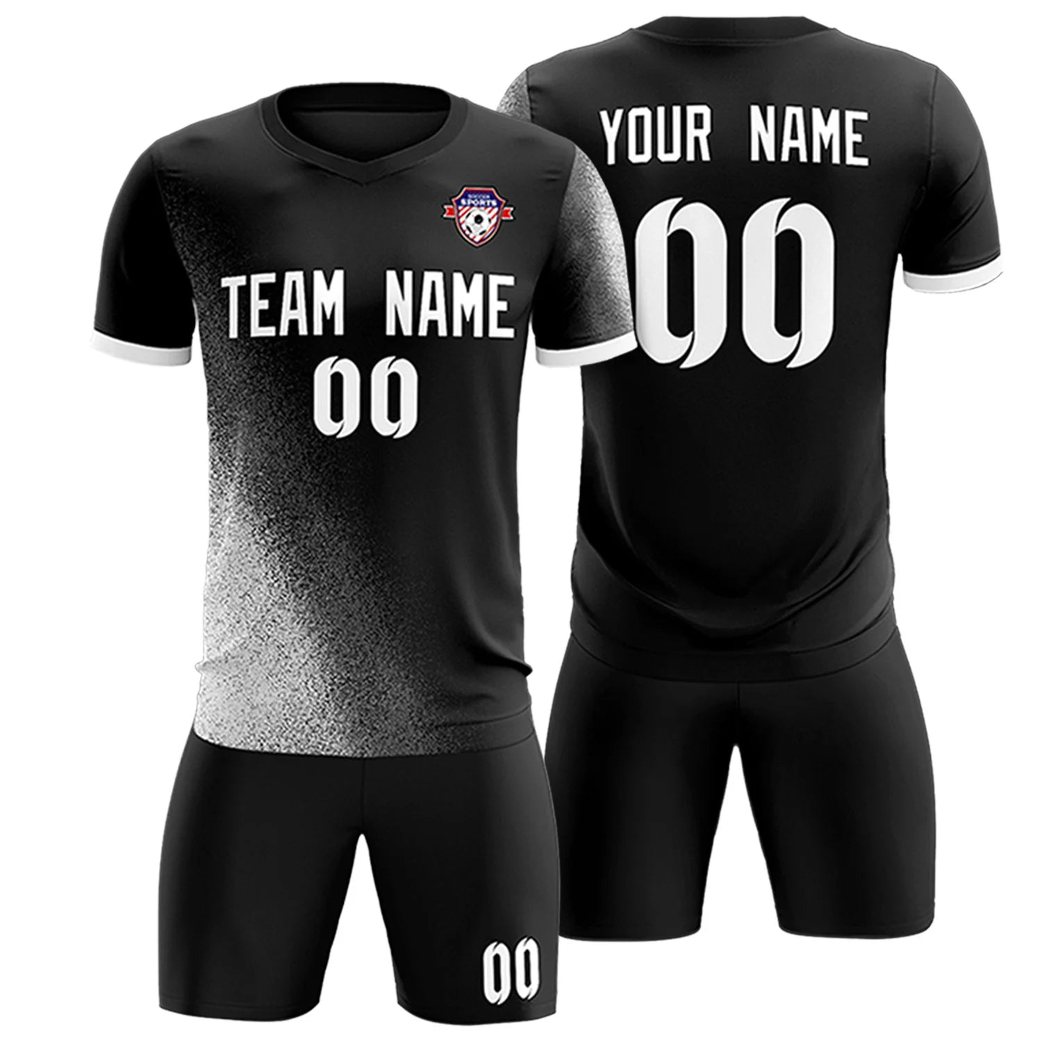 Custom Black White Outdoor Sport Soccer Sets Jersey