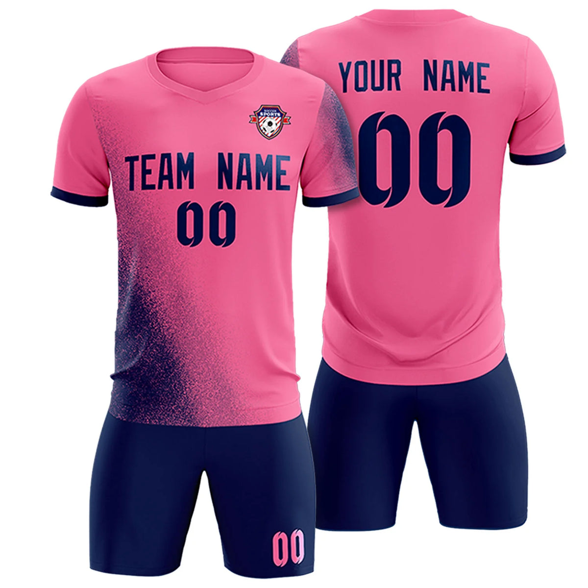 Custom Pink Navy Outdoor Sport Soccer Sets Jersey