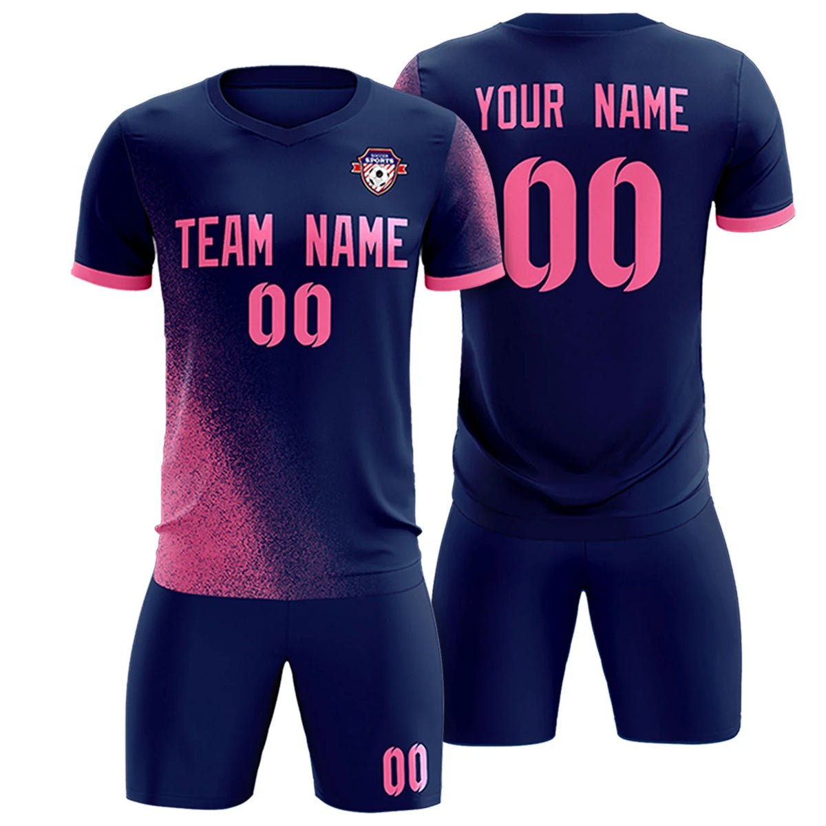 Custom Navy Pink Outdoor Sport Soccer Sets Jersey