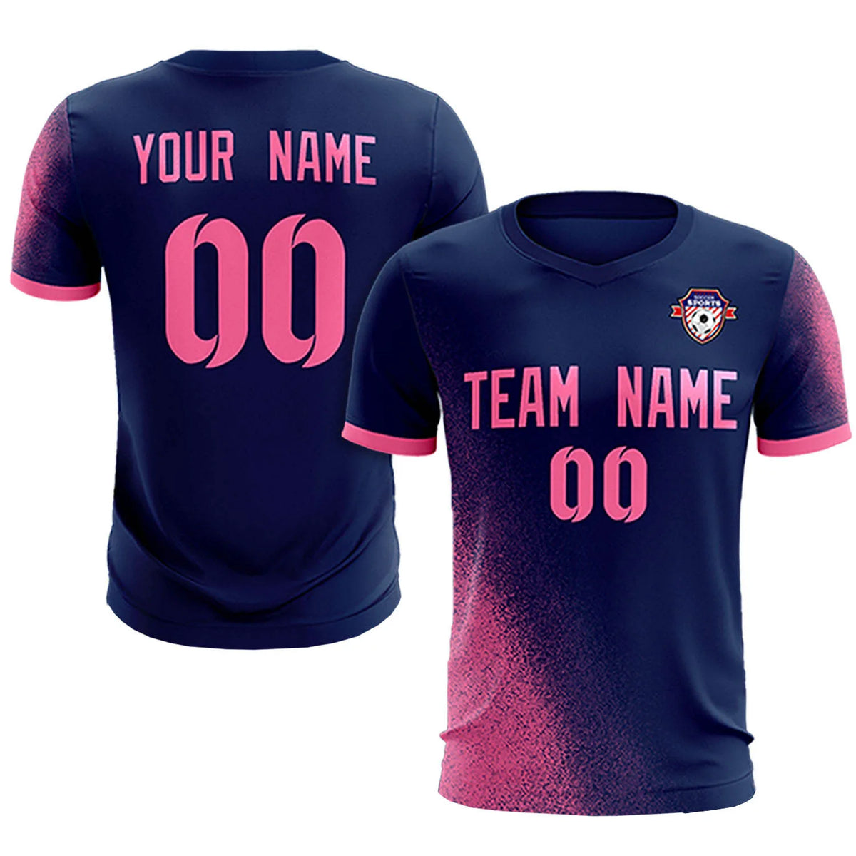 Custom Navy Pink Outdoor Sport Soccer Sets Jersey