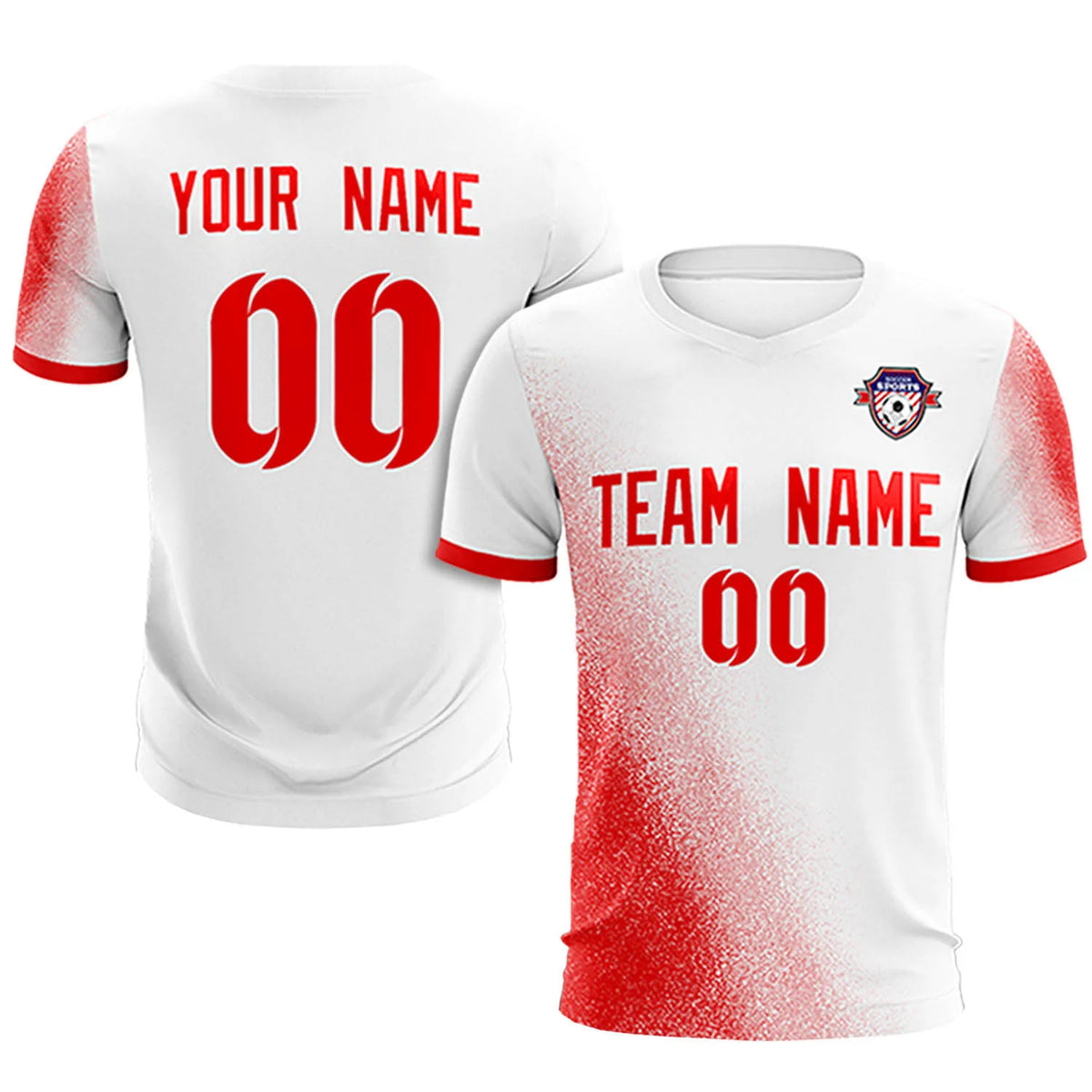 Custom White Red Outdoor Sport Soccer Sets Jersey