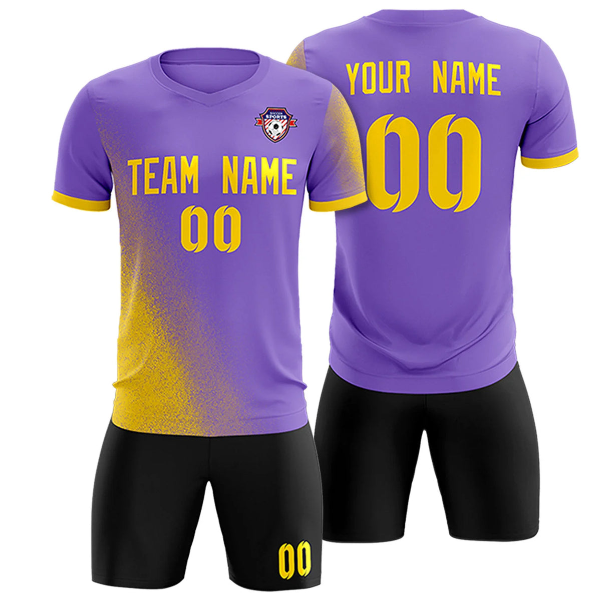 Custom Light Purple Gold01 Outdoor Sport Soccer Sets Jersey