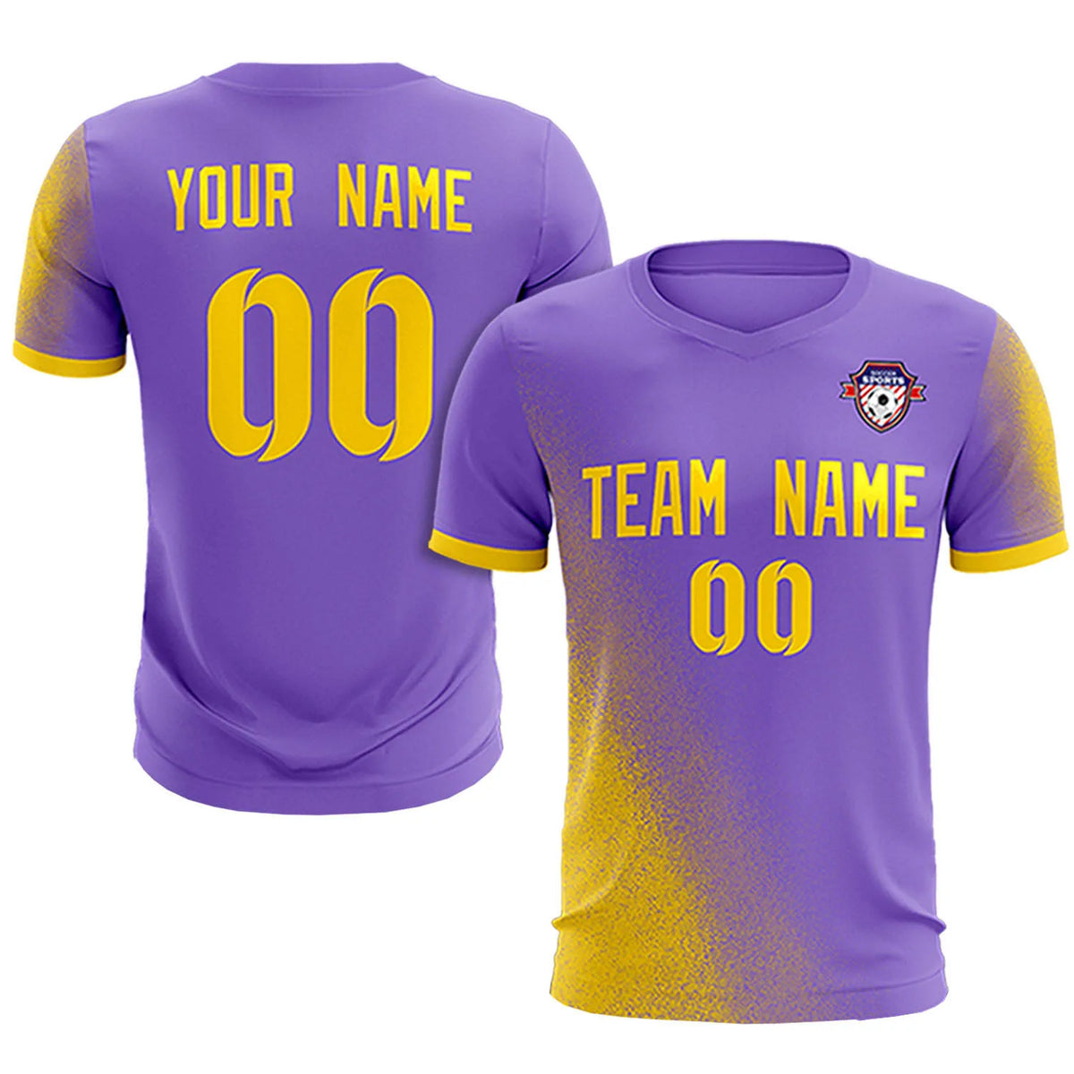 Custom Light Purple Gold01 Outdoor Sport Soccer Sets Jersey