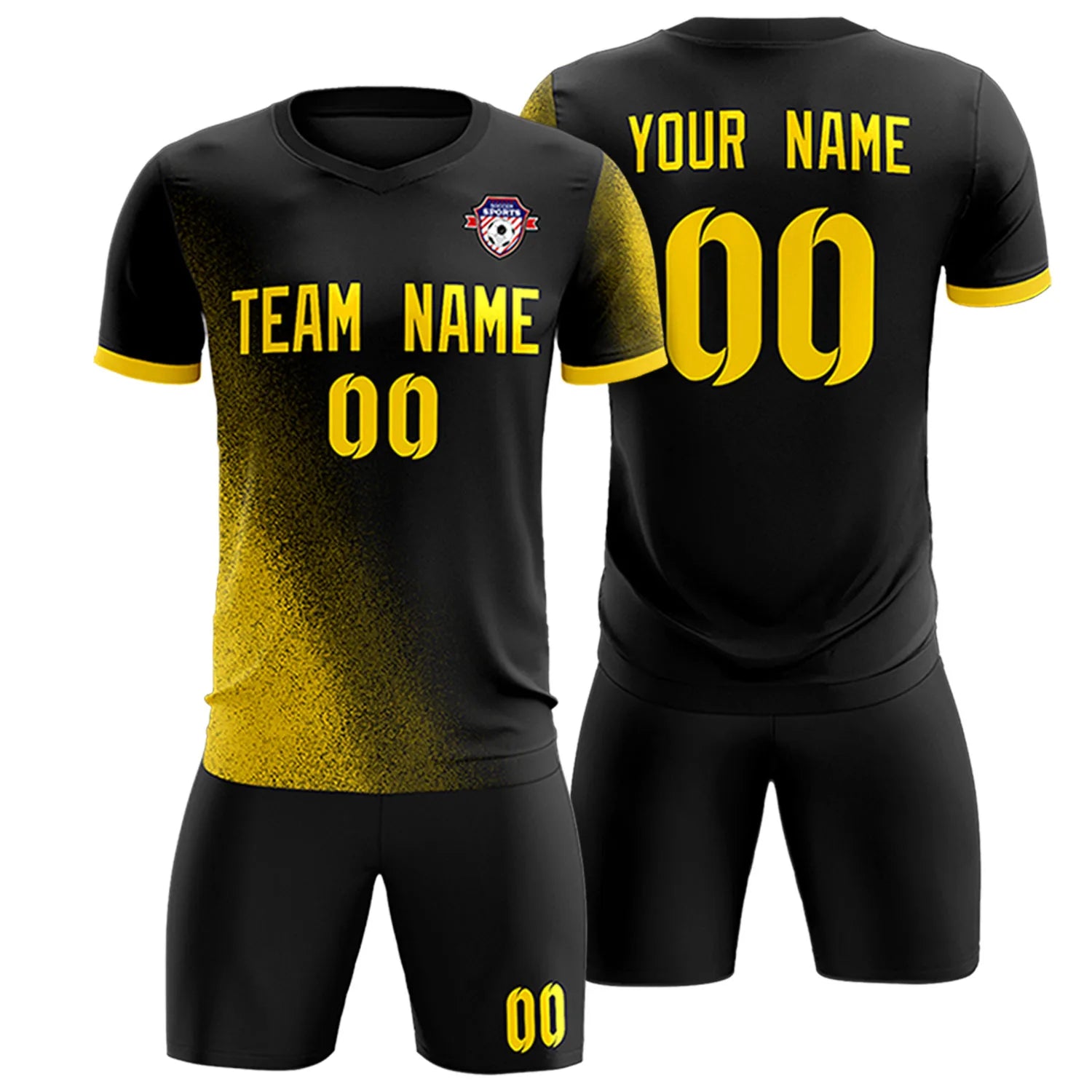 Custom Black Gold01 Outdoor Sport Soccer Sets Jersey