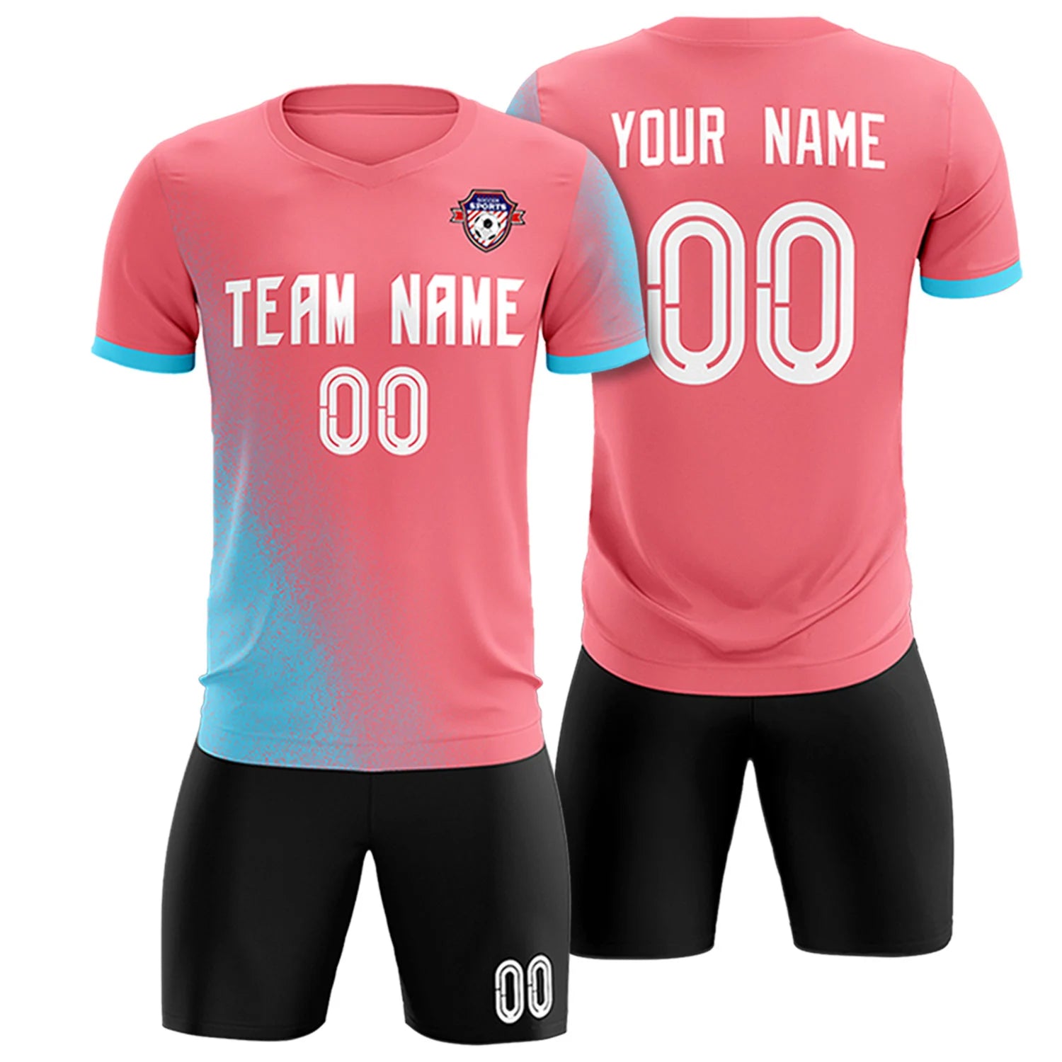 Custom Light Red Sky Blue Outdoor Sport Soccer Sets Jersey