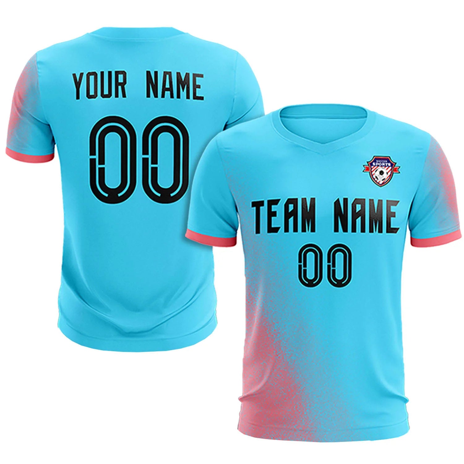 Custom Sky Blue Light Red Outdoor Sport Soccer Sets Jersey