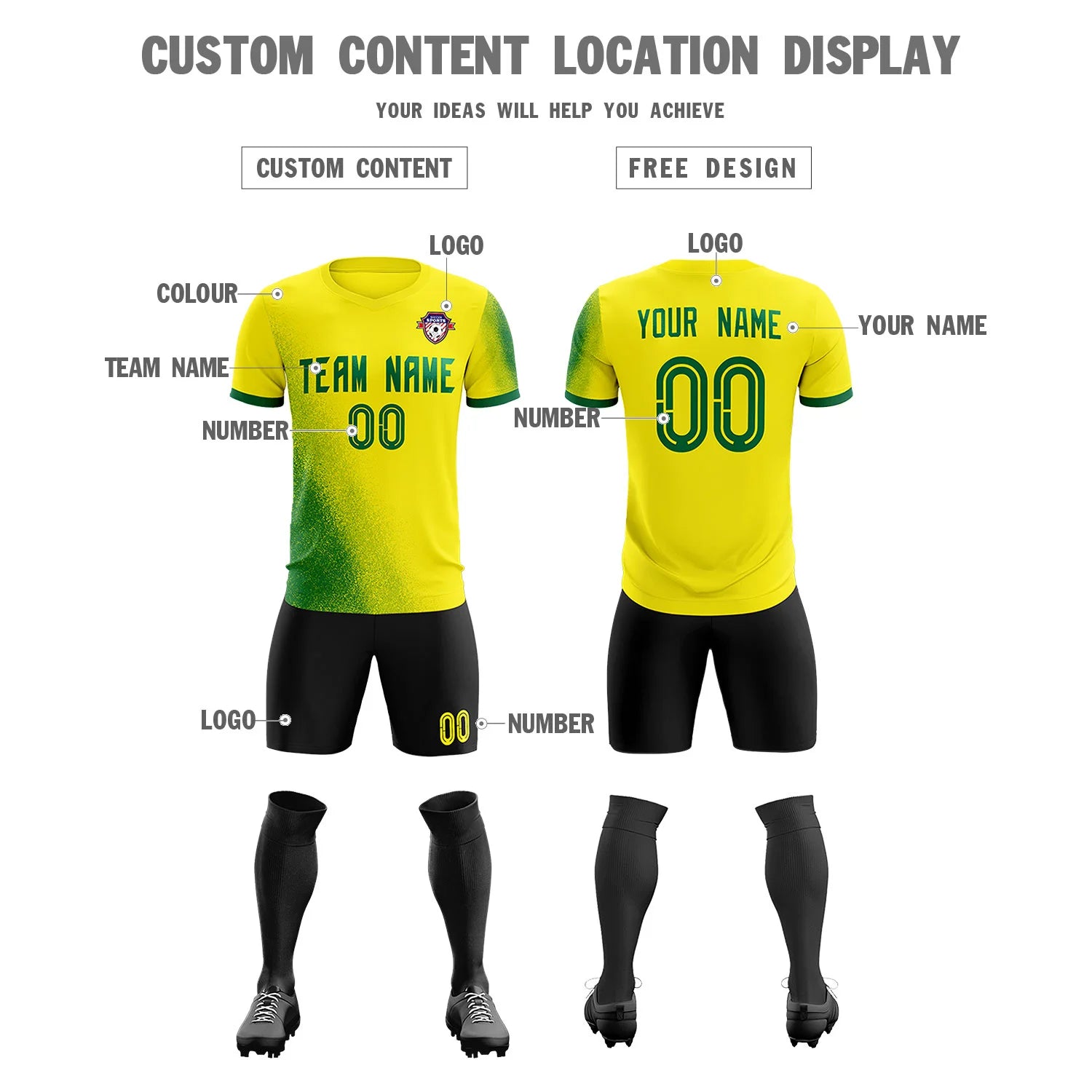 Custom Yellow Green Outdoor Sport Soccer Sets Jersey