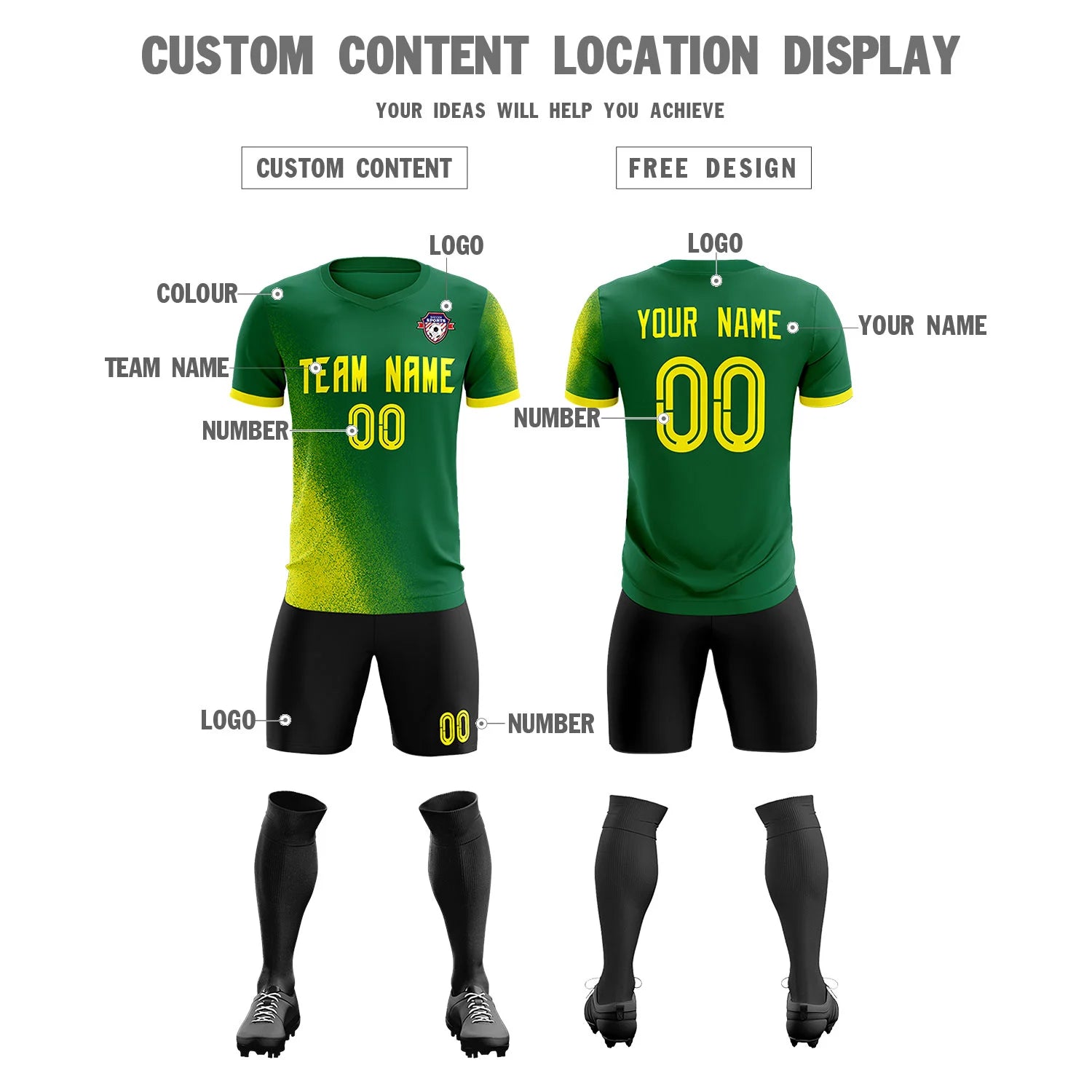 Custom Green Green Outdoor Sport Soccer Sets Jersey