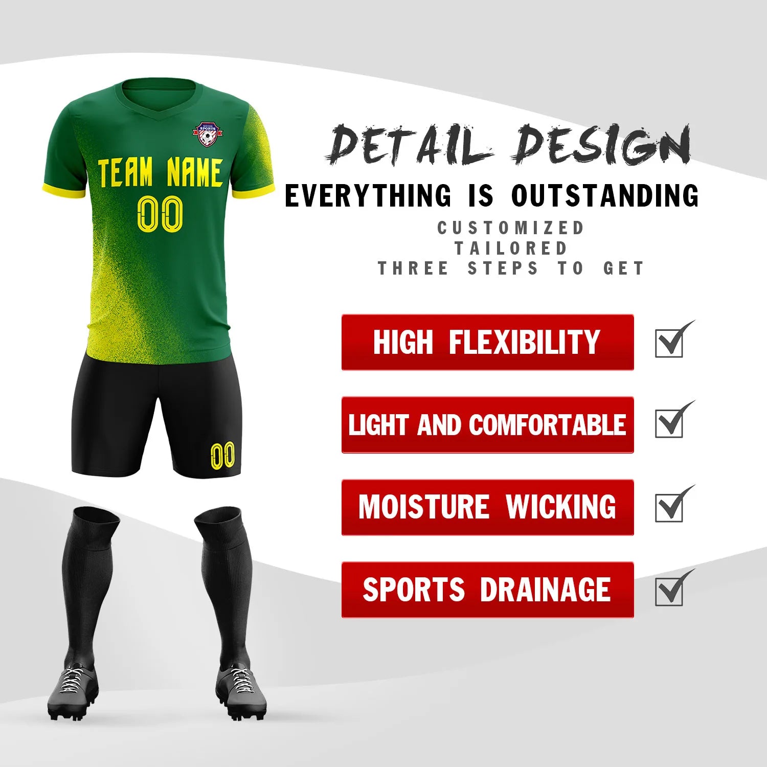 Custom Green Green Outdoor Sport Soccer Sets Jersey
