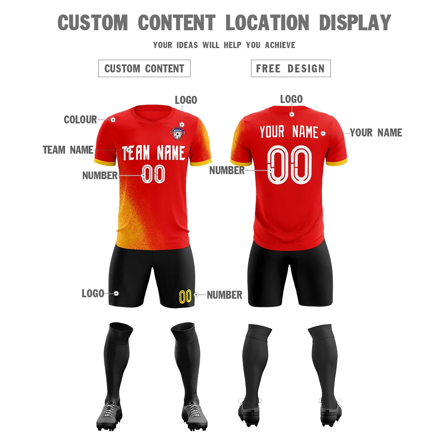 Custom Red Gold01 Outdoor Sport Soccer Sets Jersey