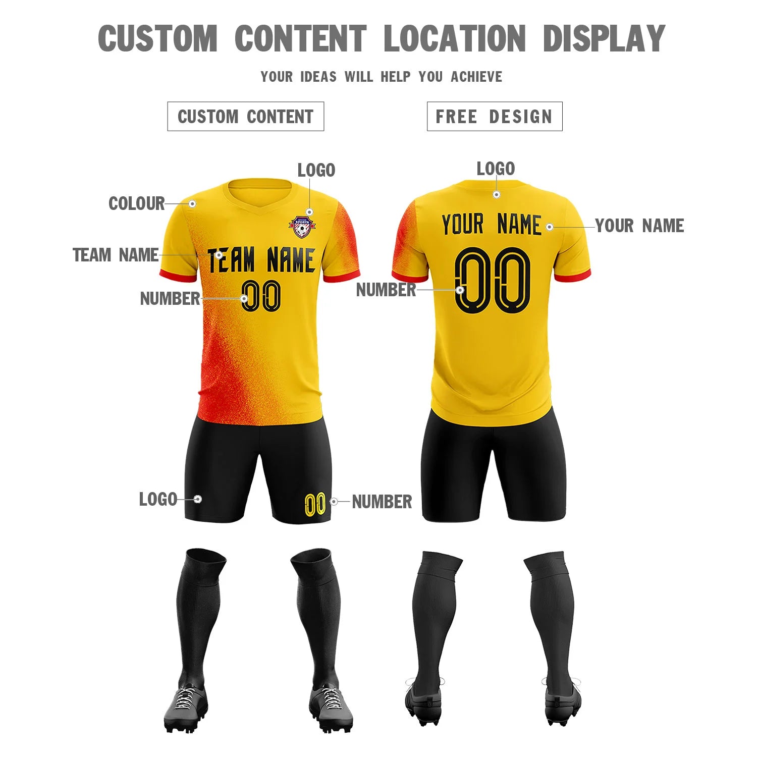 Custom Gold01 Red Outdoor Sport Soccer Sets Jersey