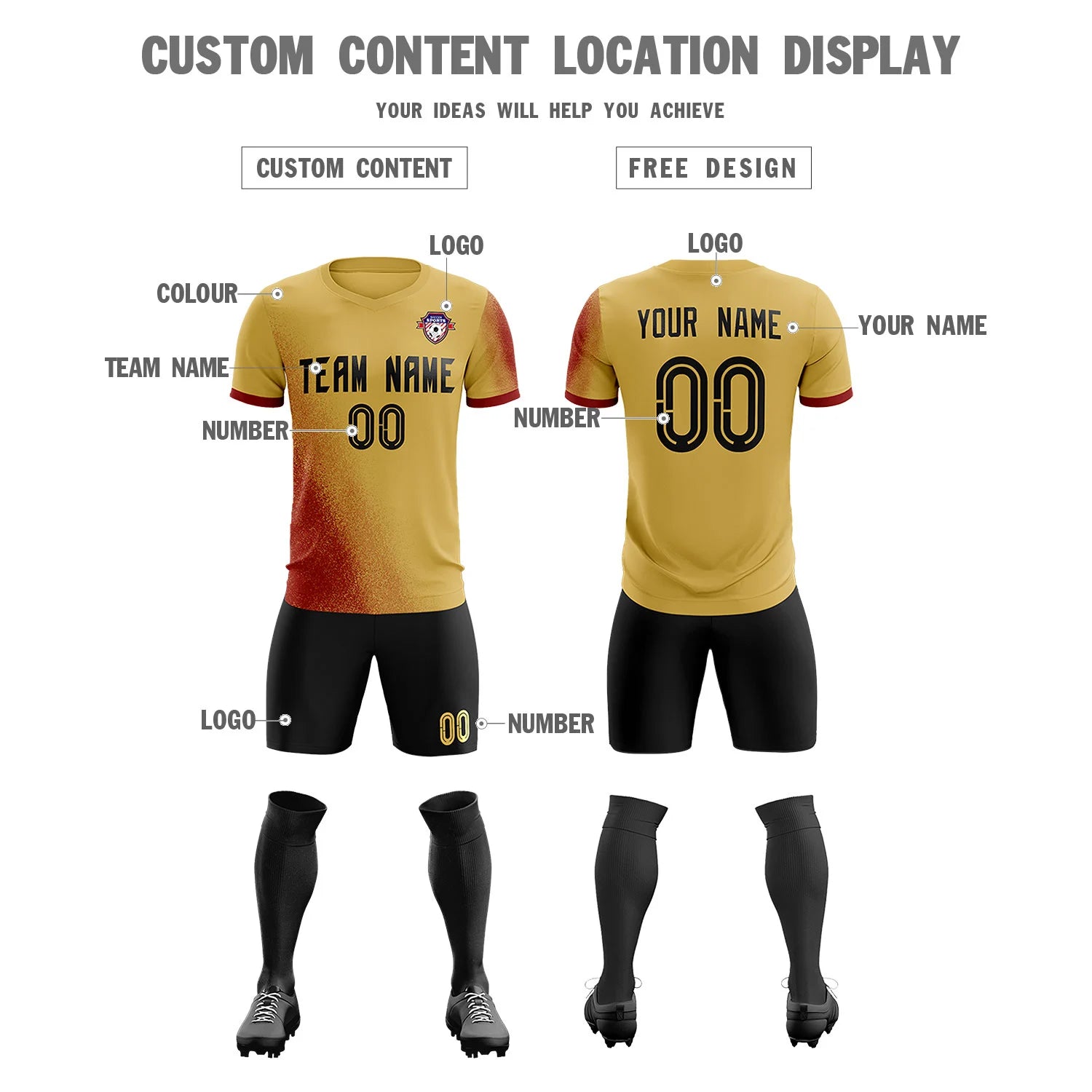Custom Old Gold Crimson Outdoor Sport Soccer Sets Jersey