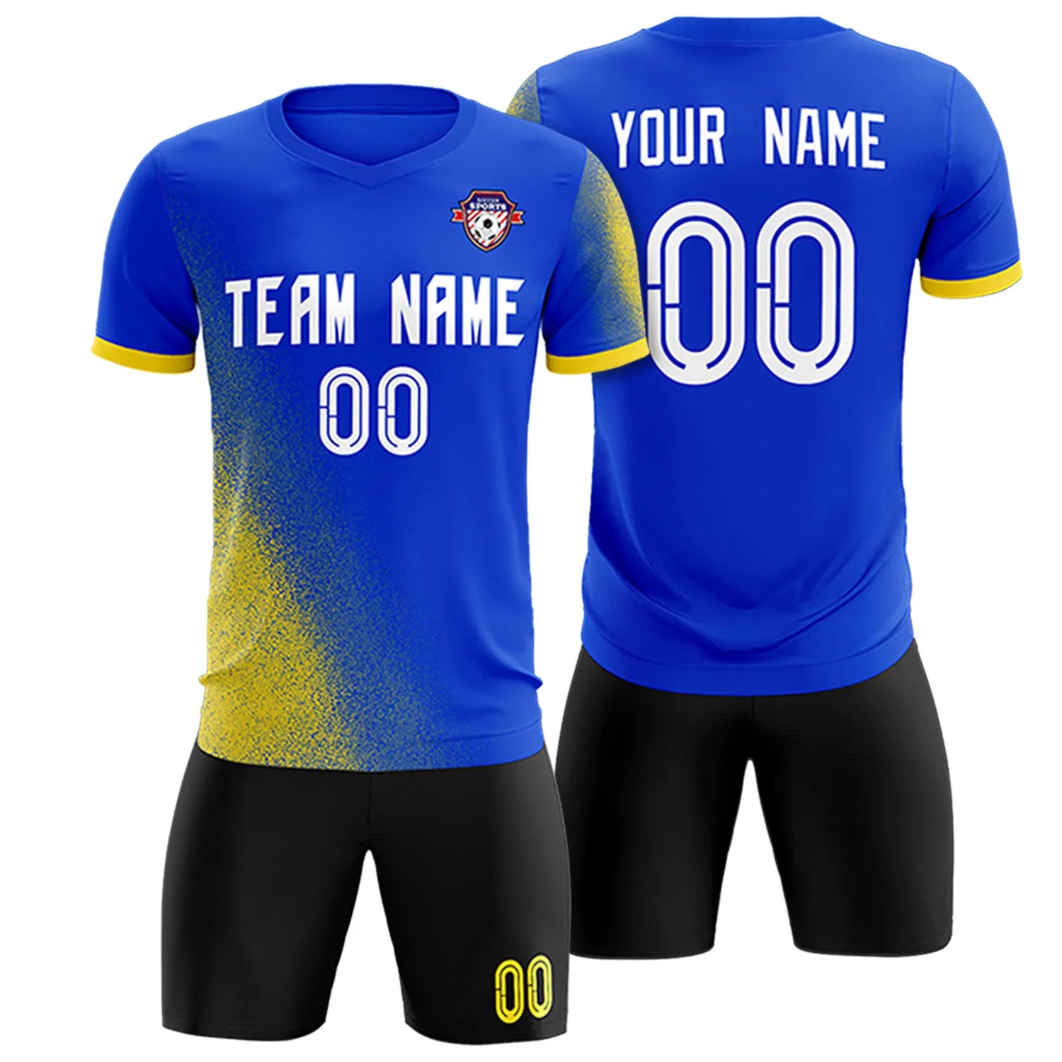 Custom Royal Blue Gold01 Outdoor Sport Soccer Sets Jersey