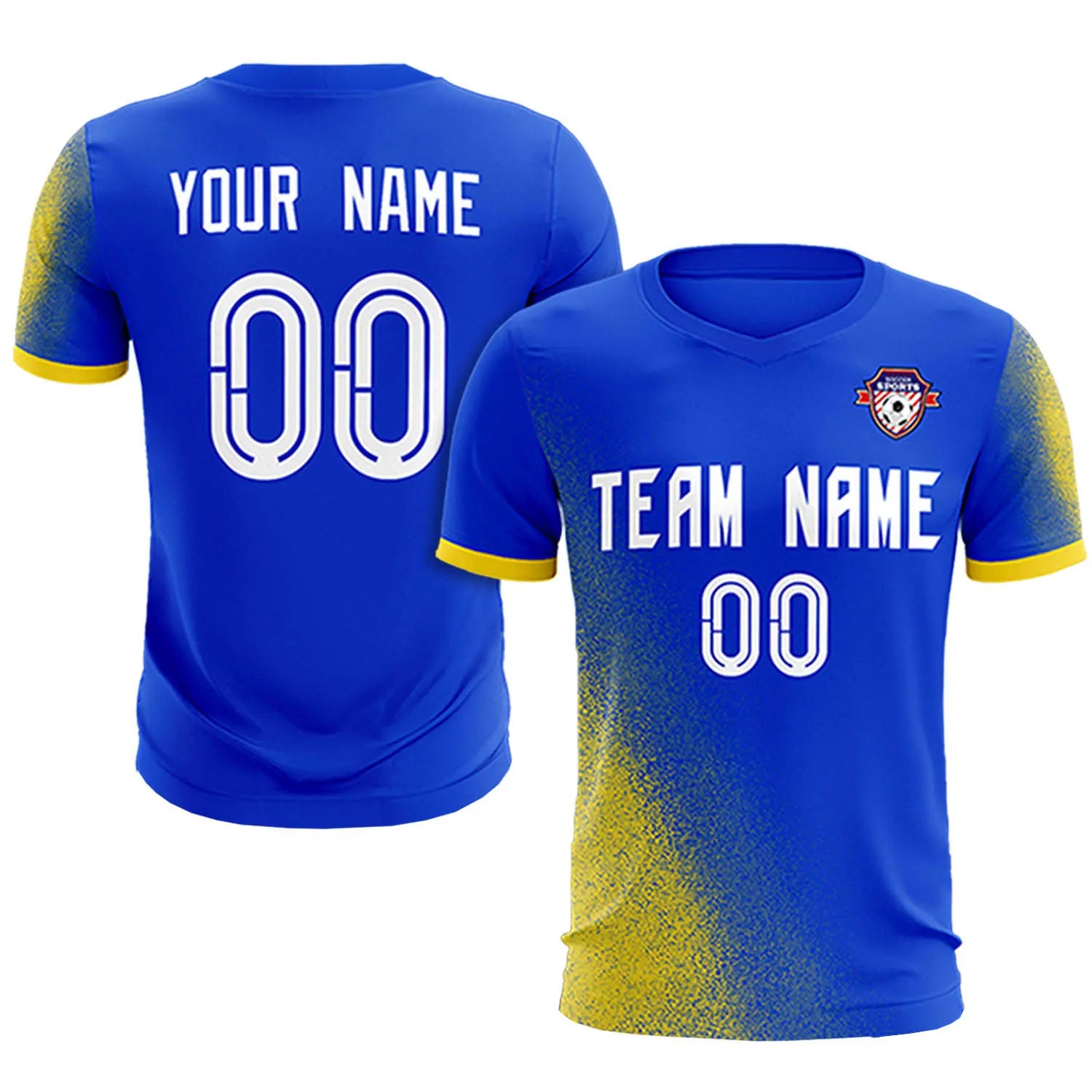 Custom Royal Blue Gold01 Outdoor Sport Soccer Sets Jersey