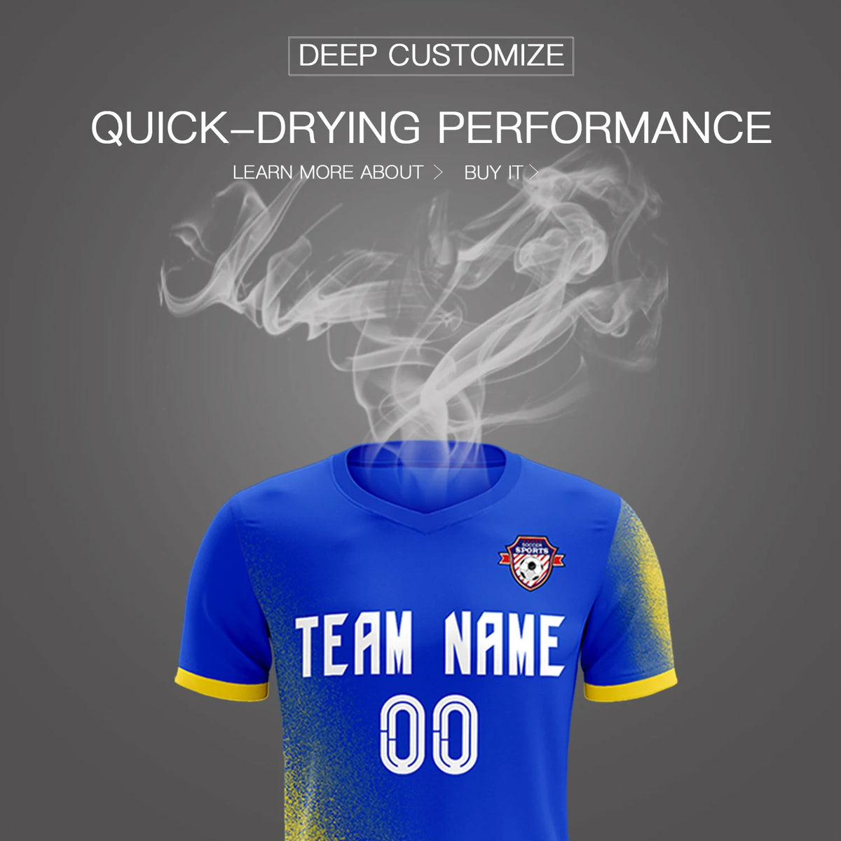 Custom Royal Blue Gold01 Outdoor Sport Soccer Sets Jersey