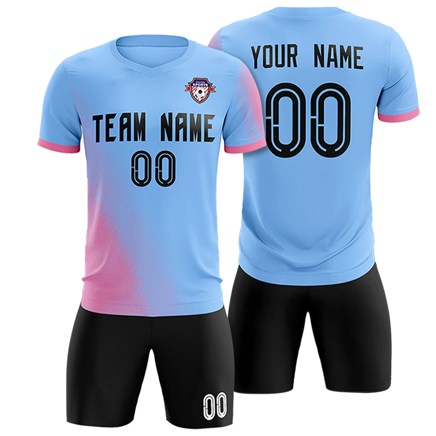 Custom Light Blue Pink Outdoor Sport Soccer Sets Jersey