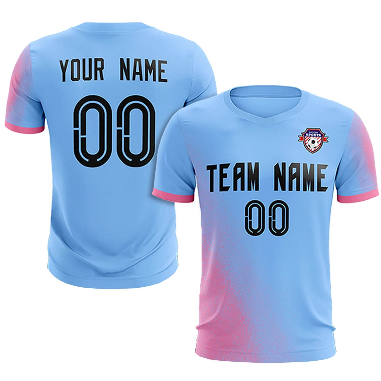 Custom Light Blue Pink Outdoor Sport Soccer Sets Jersey