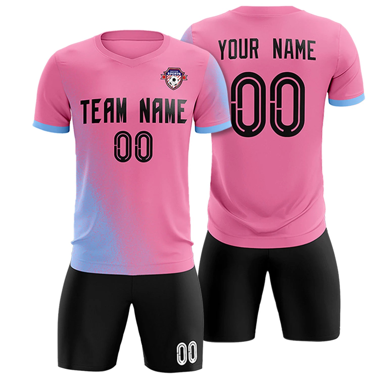 Custom Pink Light Blue Outdoor Sport Soccer Sets Jersey