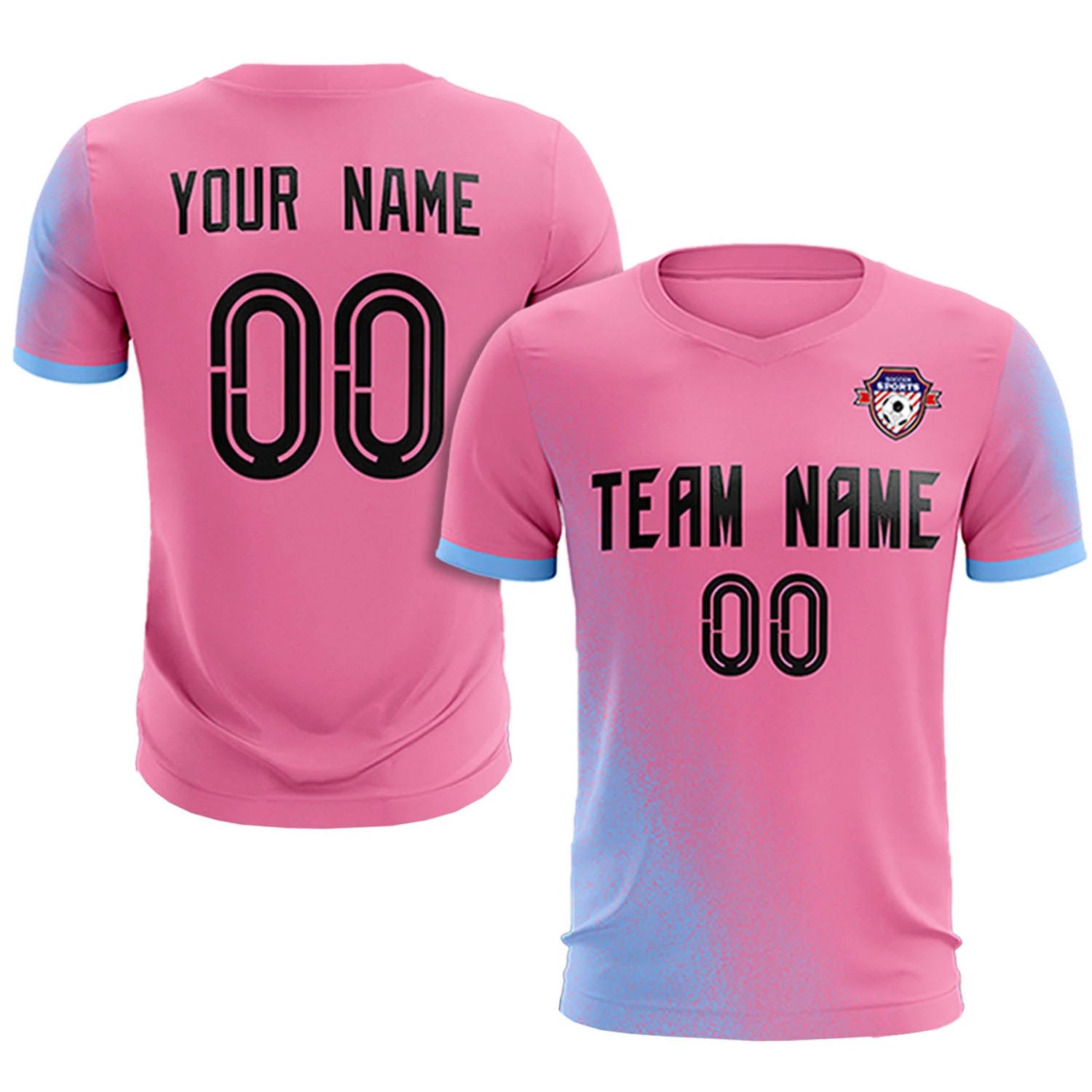 Custom Pink Light Blue Outdoor Sport Soccer Sets Jersey