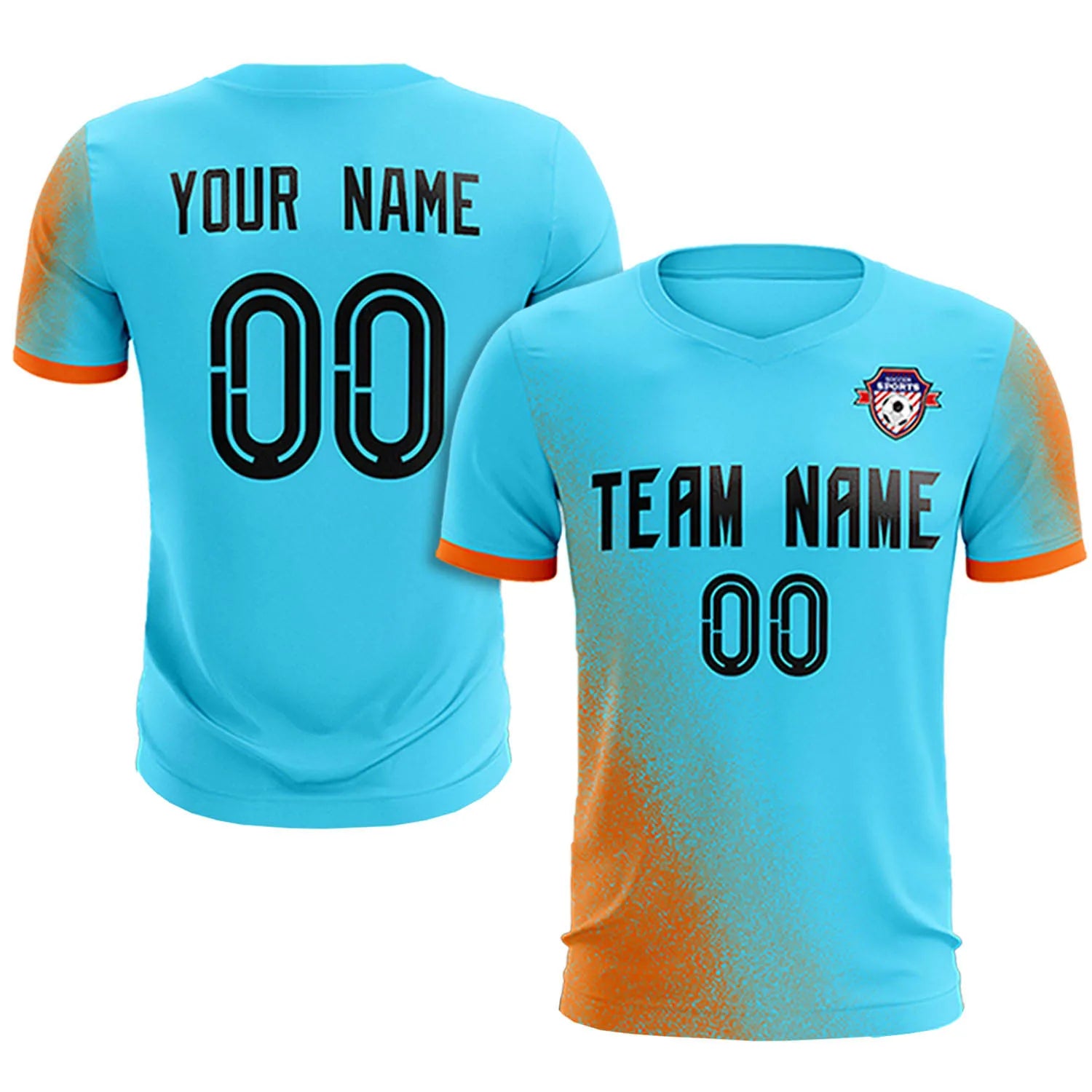 Custom Sky Blue Orange Outdoor Sport Soccer Sets Jersey
