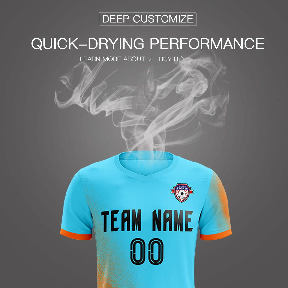 Custom Sky Blue Orange Outdoor Sport Soccer Sets Jersey
