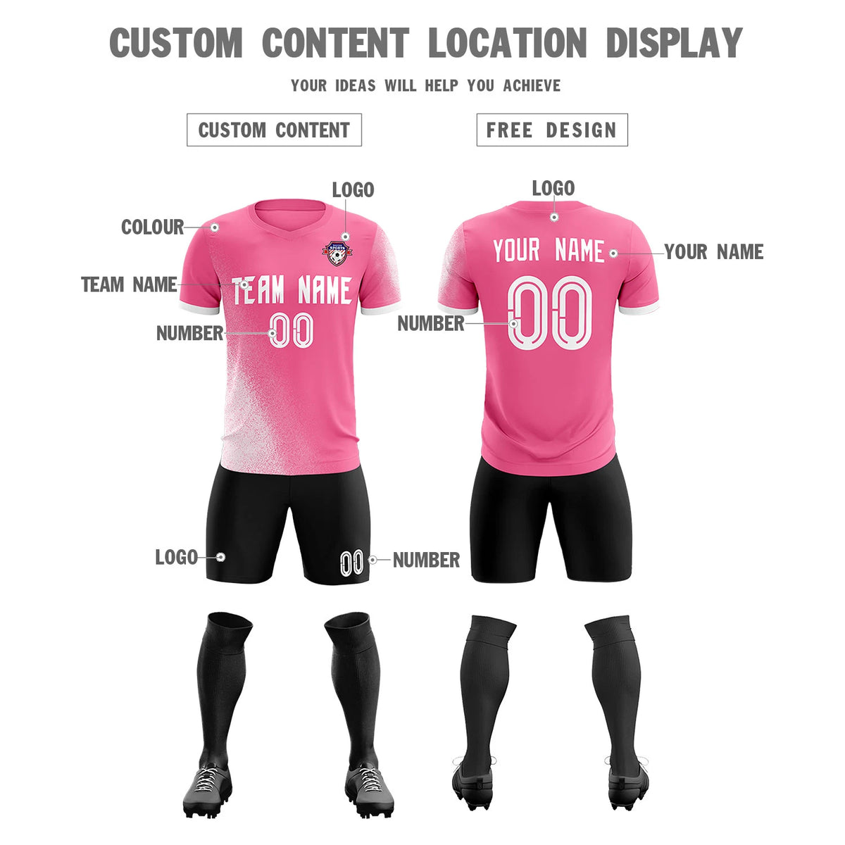 Custom Pink White Outdoor Sport Soccer Sets Jersey