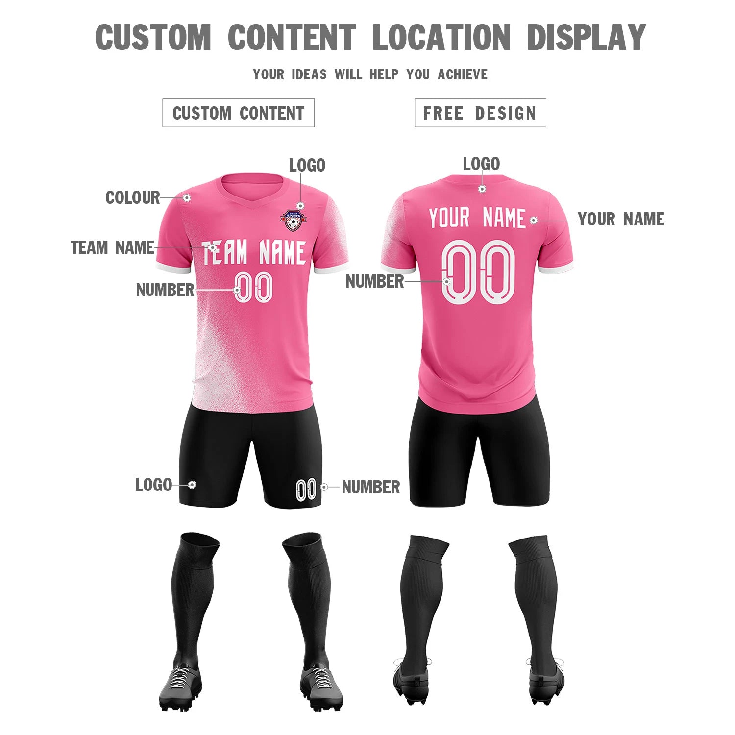Custom Pink White Outdoor Sport Soccer Sets Jersey