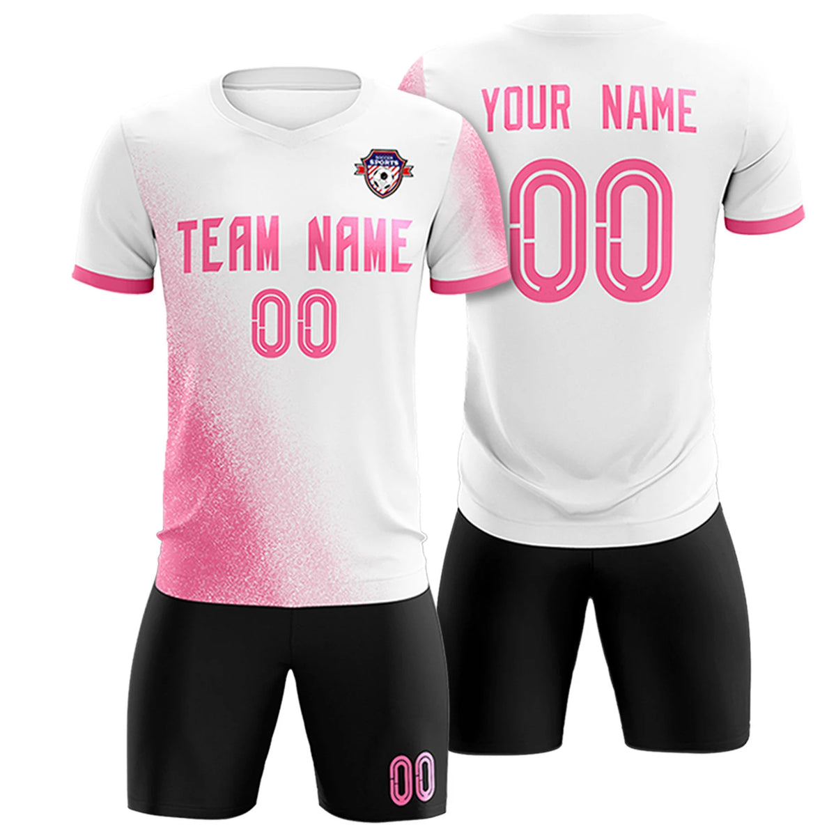 Custom White Pink Outdoor Sport Soccer Sets Jersey