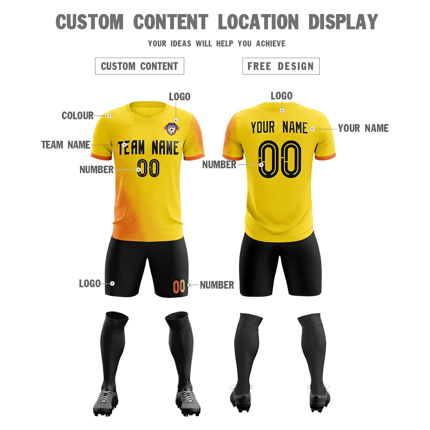 Custom Gold01 Orange Outdoor Sport Soccer Sets Jersey