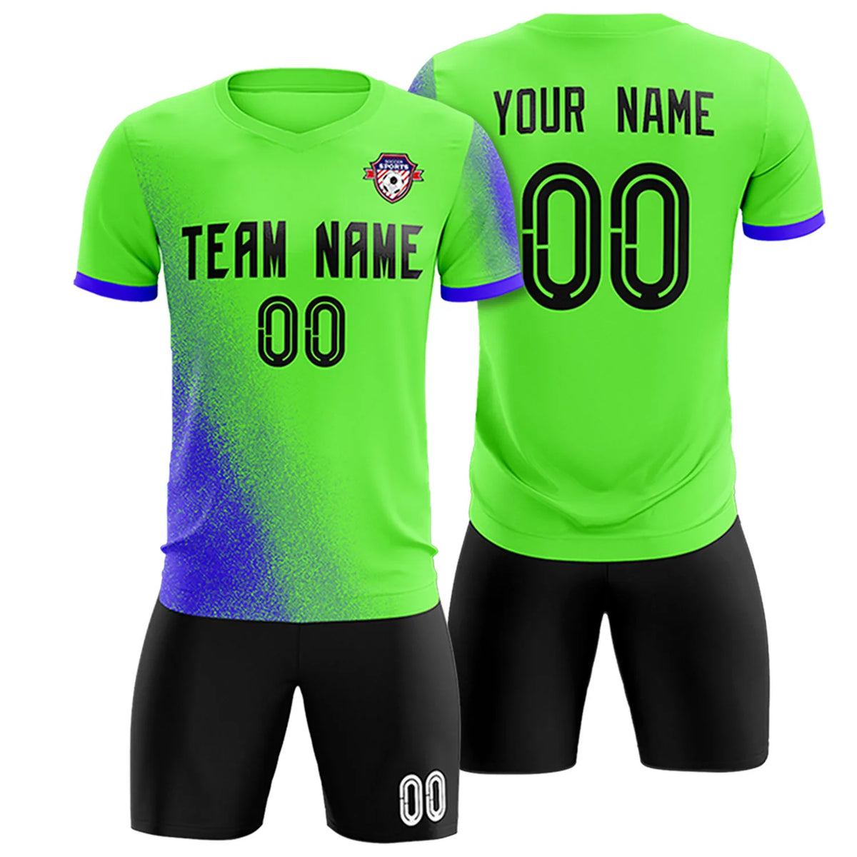 Custom Neon Green Royal Blue Outdoor Sport Soccer Sets Jersey