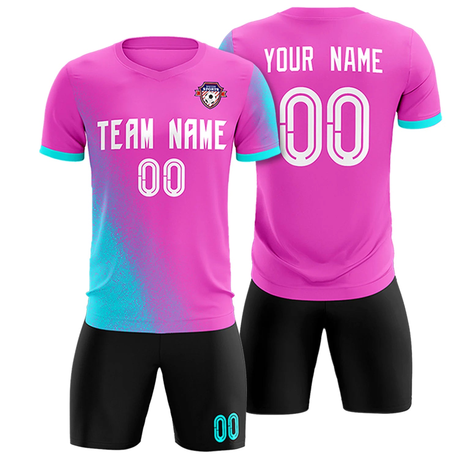 Custom Pink Sky Blue Outdoor Sport Soccer Sets Jersey