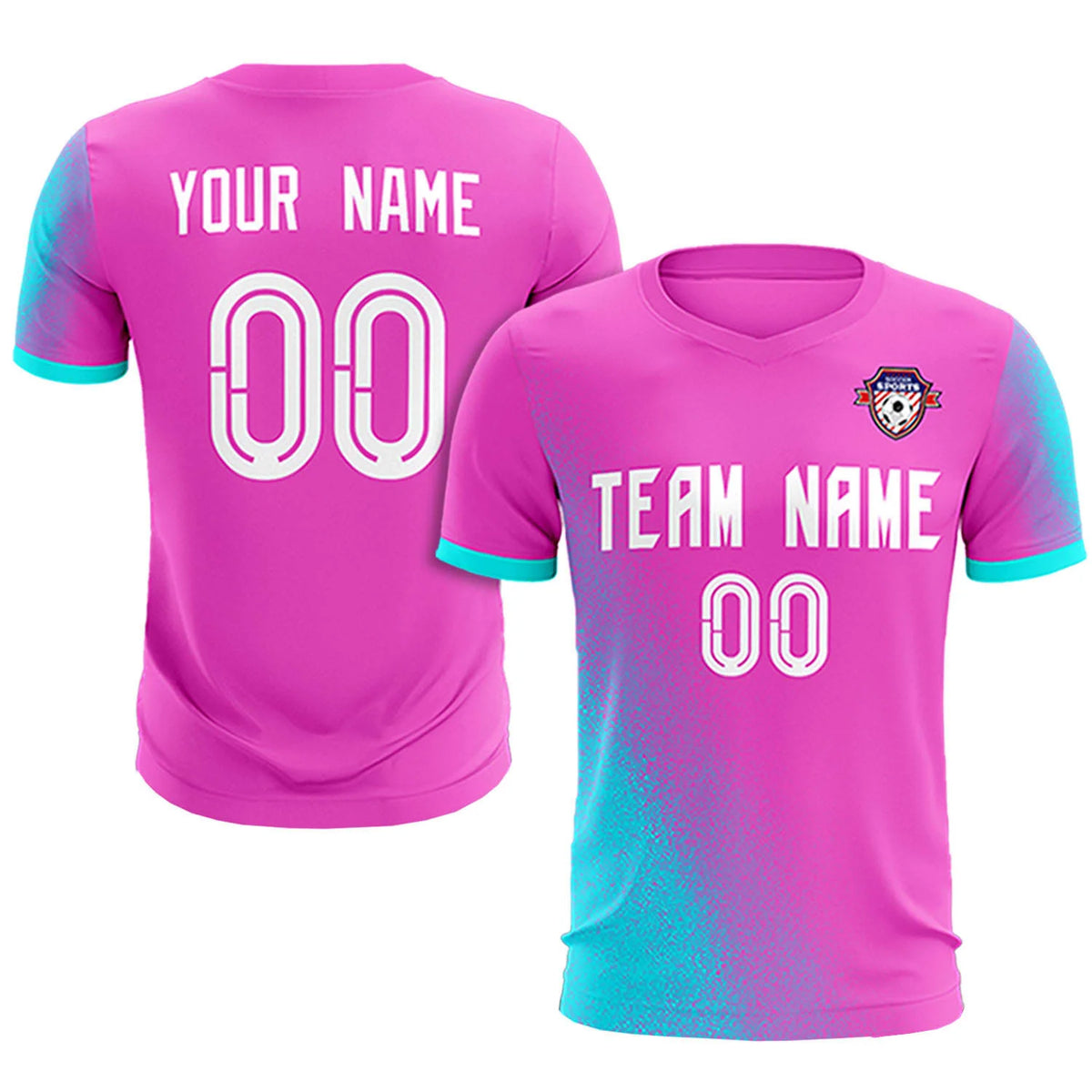 Custom Pink Sky Blue Outdoor Sport Soccer Sets Jersey