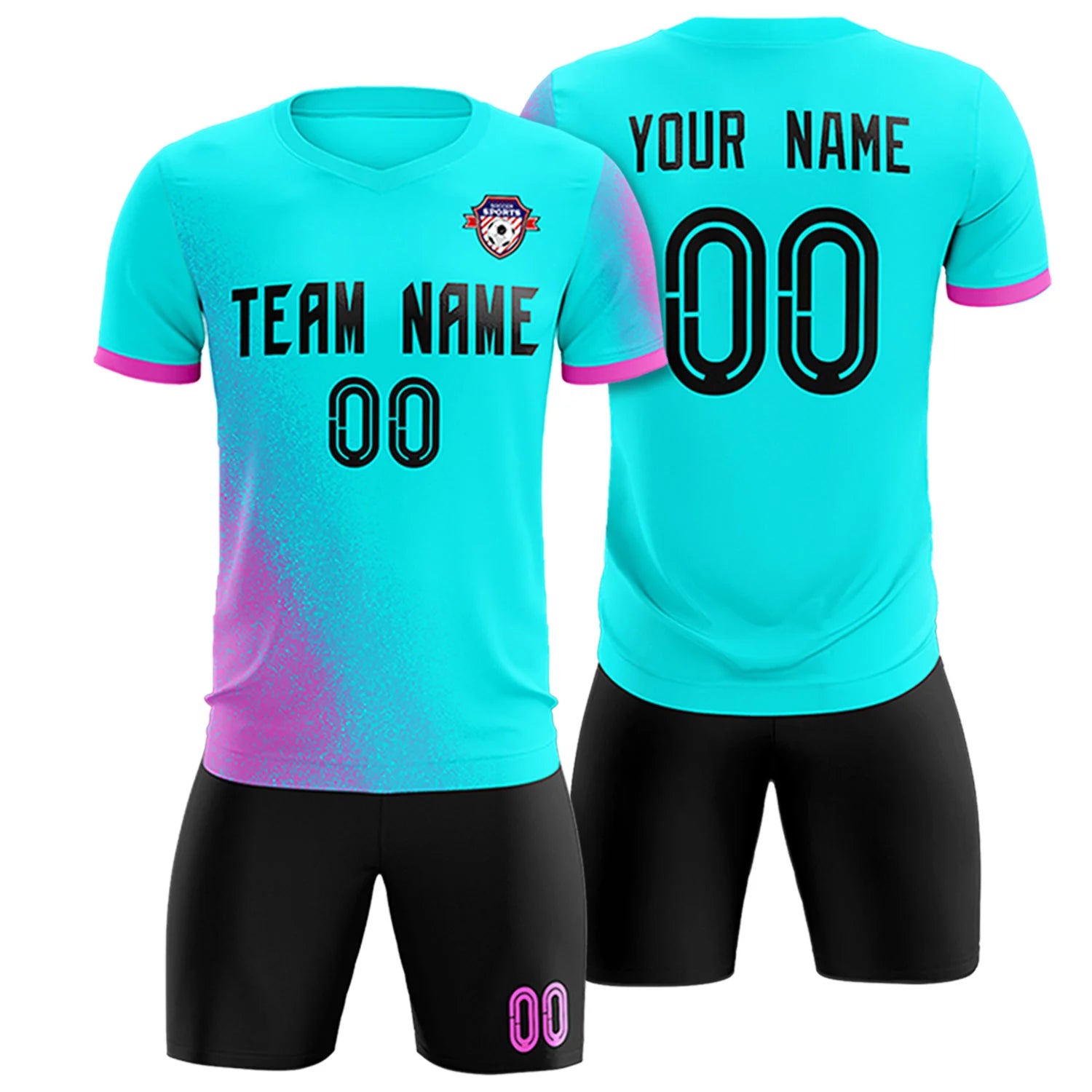 Custom Sky Blue Pink Outdoor Sport Soccer Sets Jersey