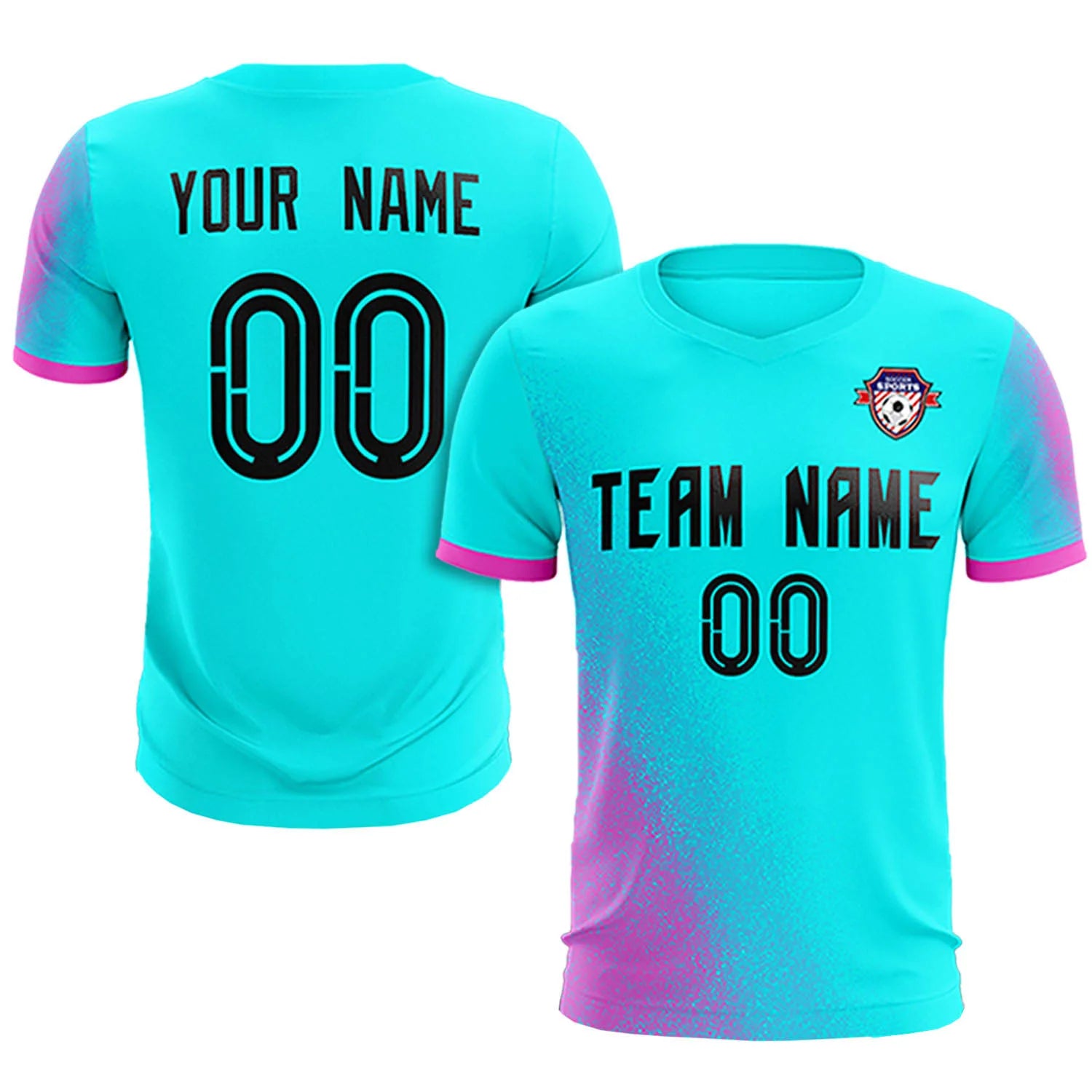 Custom Sky Blue Pink Outdoor Sport Soccer Sets Jersey