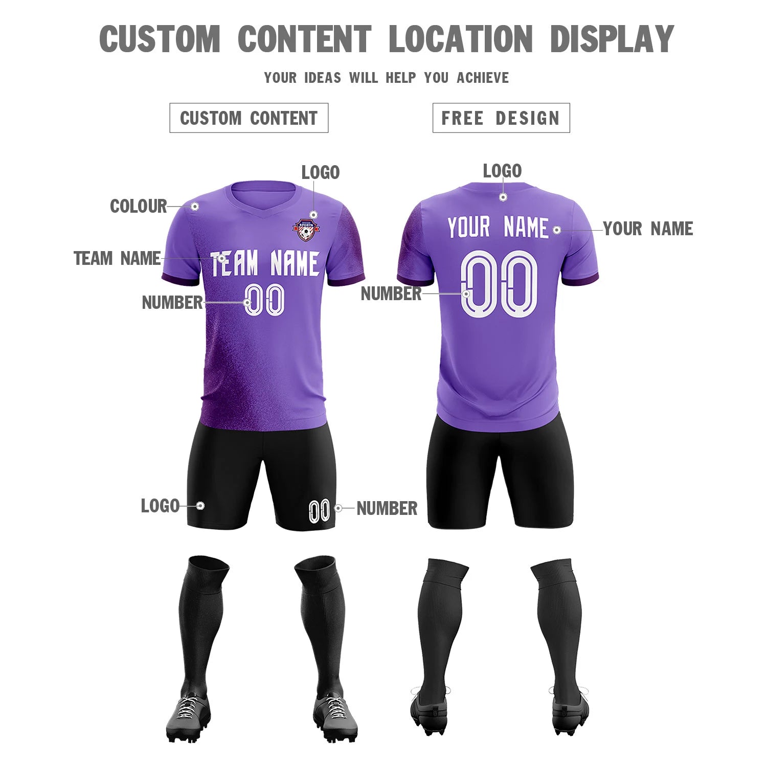 Custom Light Purple Purple Outdoor Sport Soccer Sets Jersey