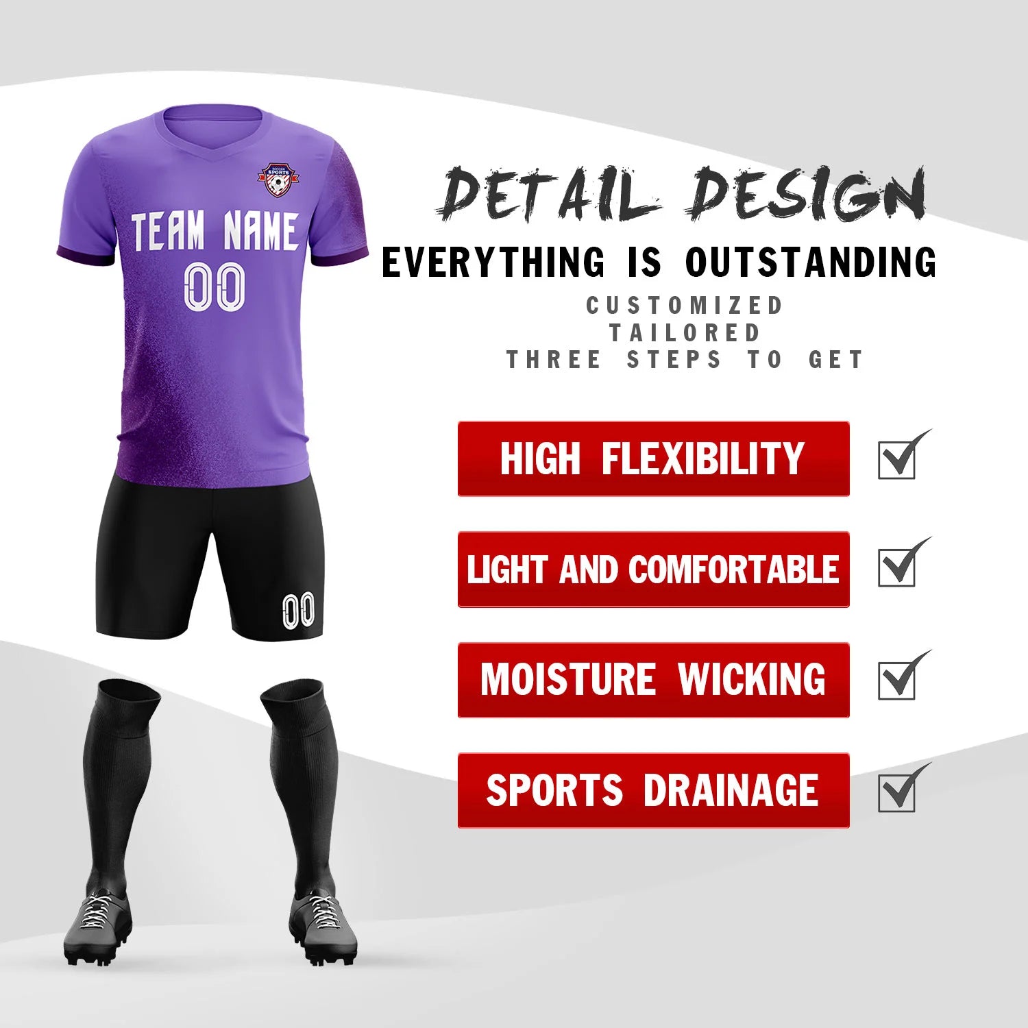 Custom Light Purple Purple Outdoor Sport Soccer Sets Jersey