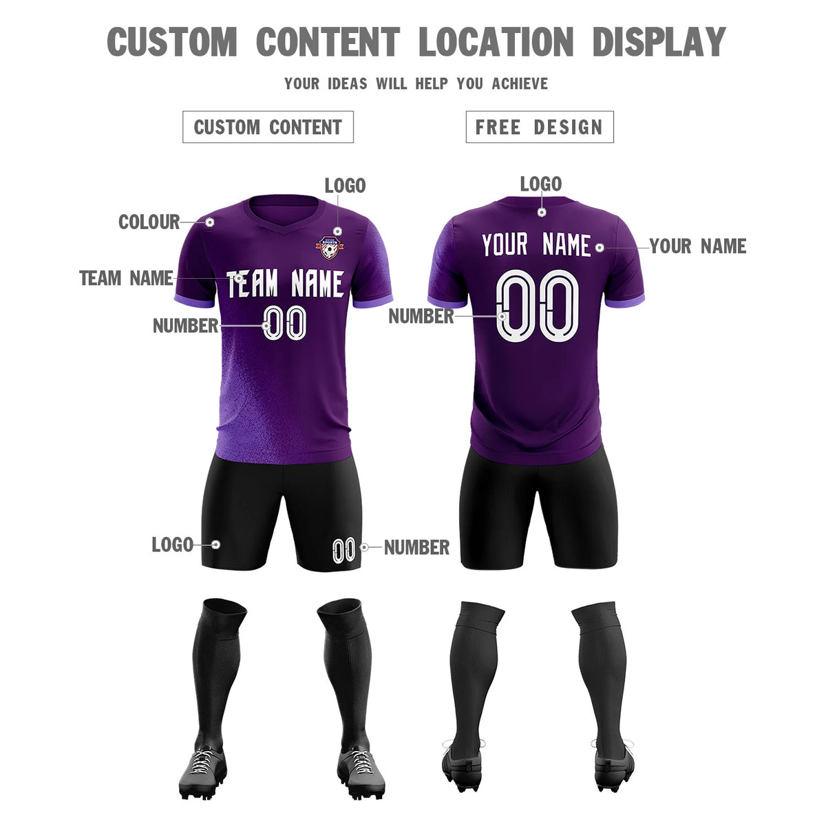 Custom Purple Light Purple Outdoor Sport Soccer Sets Jersey