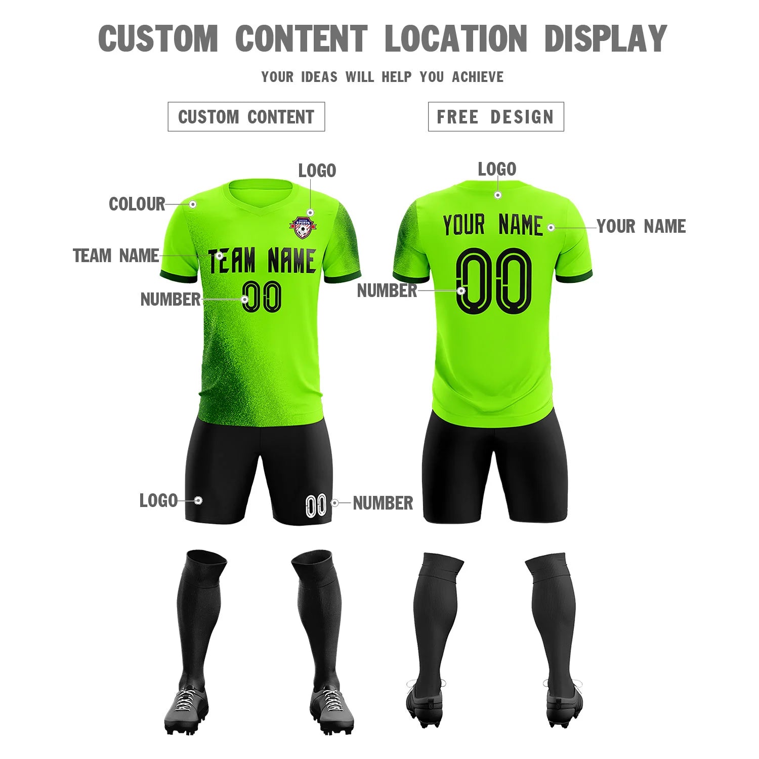 Custom Neon Green Green Outdoor Sport Soccer Sets Jersey