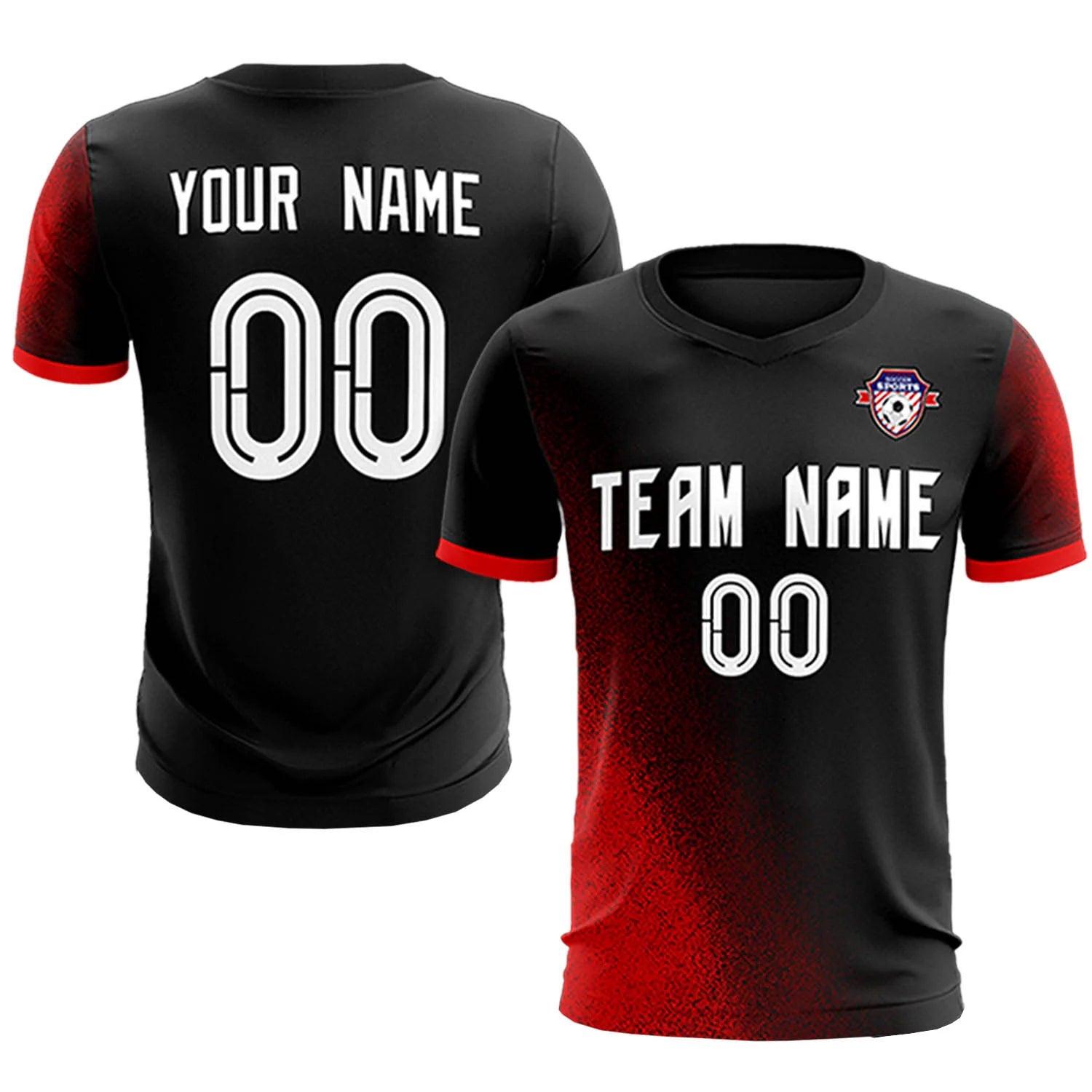 Custom Black Red Outdoor Sport Soccer Sets Jersey