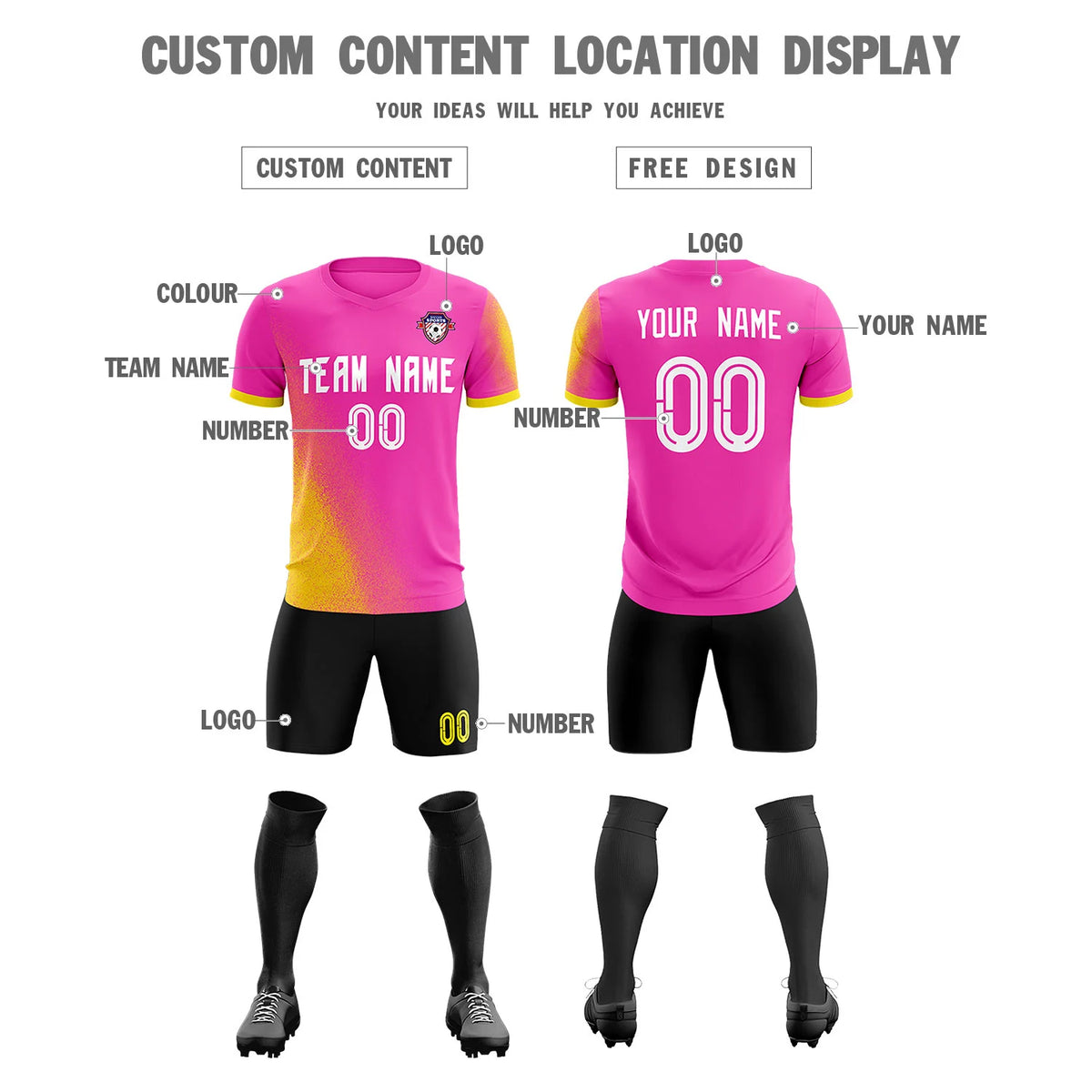Custom Pink Gold01 Outdoor Sport Soccer Sets Jersey