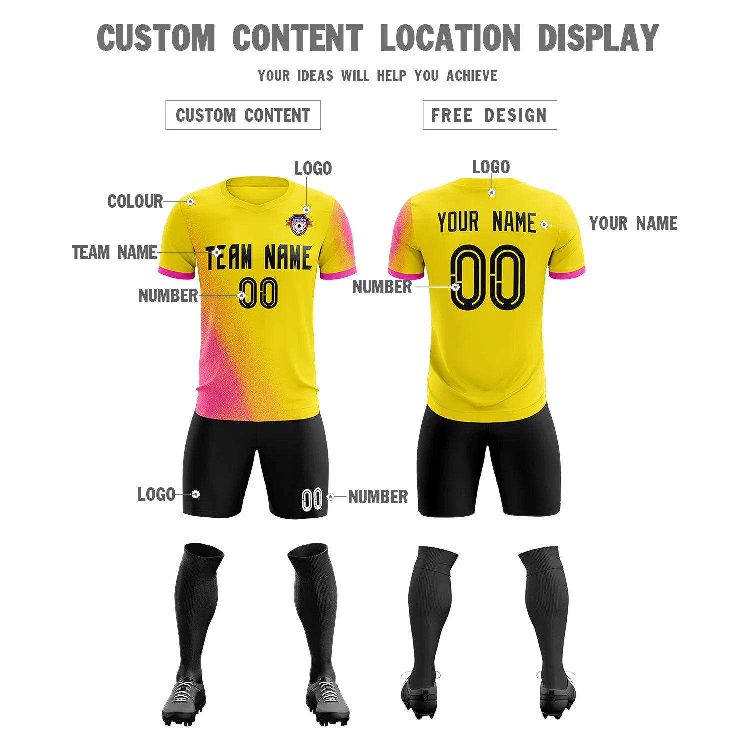 Custom Gold01 Pink Outdoor Sport Soccer Sets Jersey