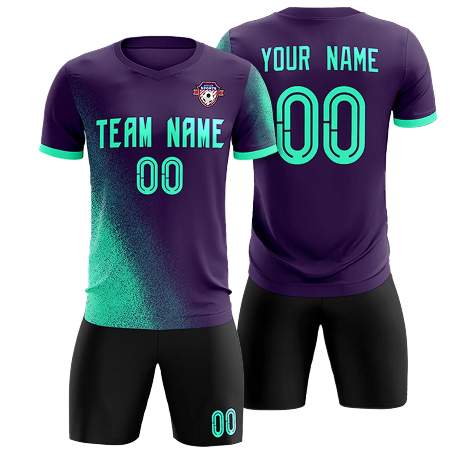 Custom Dark Purple Green Outdoor Sport Soccer Sets Jersey