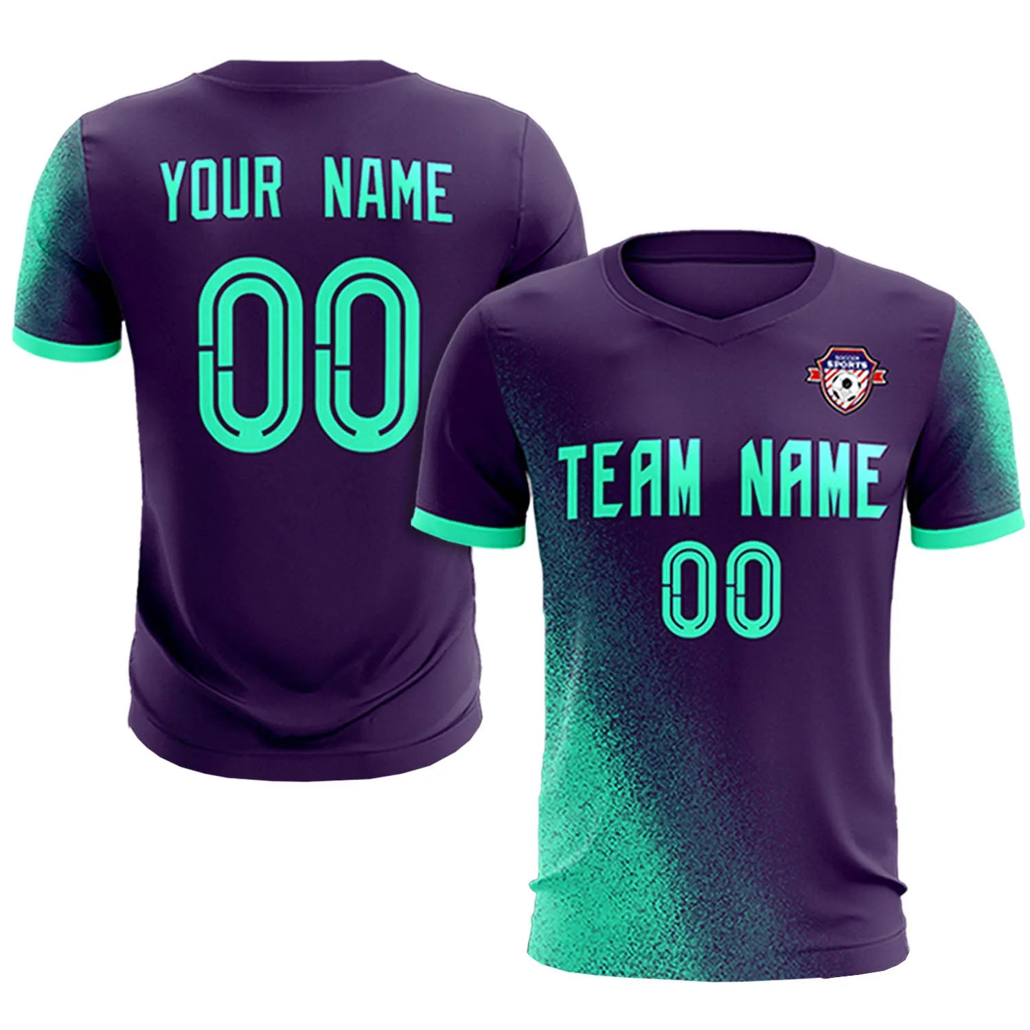 Custom Dark Purple Green Outdoor Sport Soccer Sets Jersey