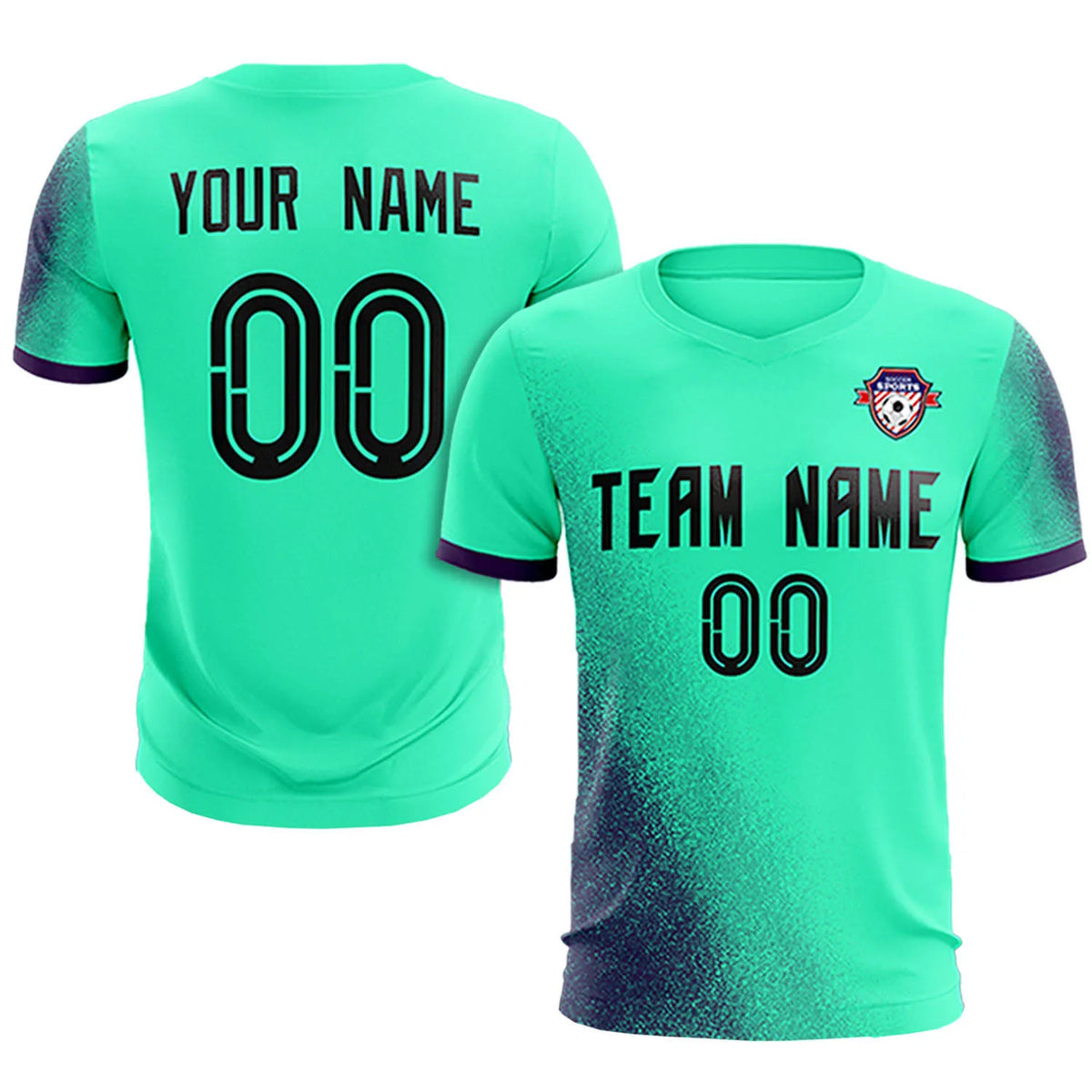 Custom Green Dark Purple Outdoor Sport Soccer Sets Jersey